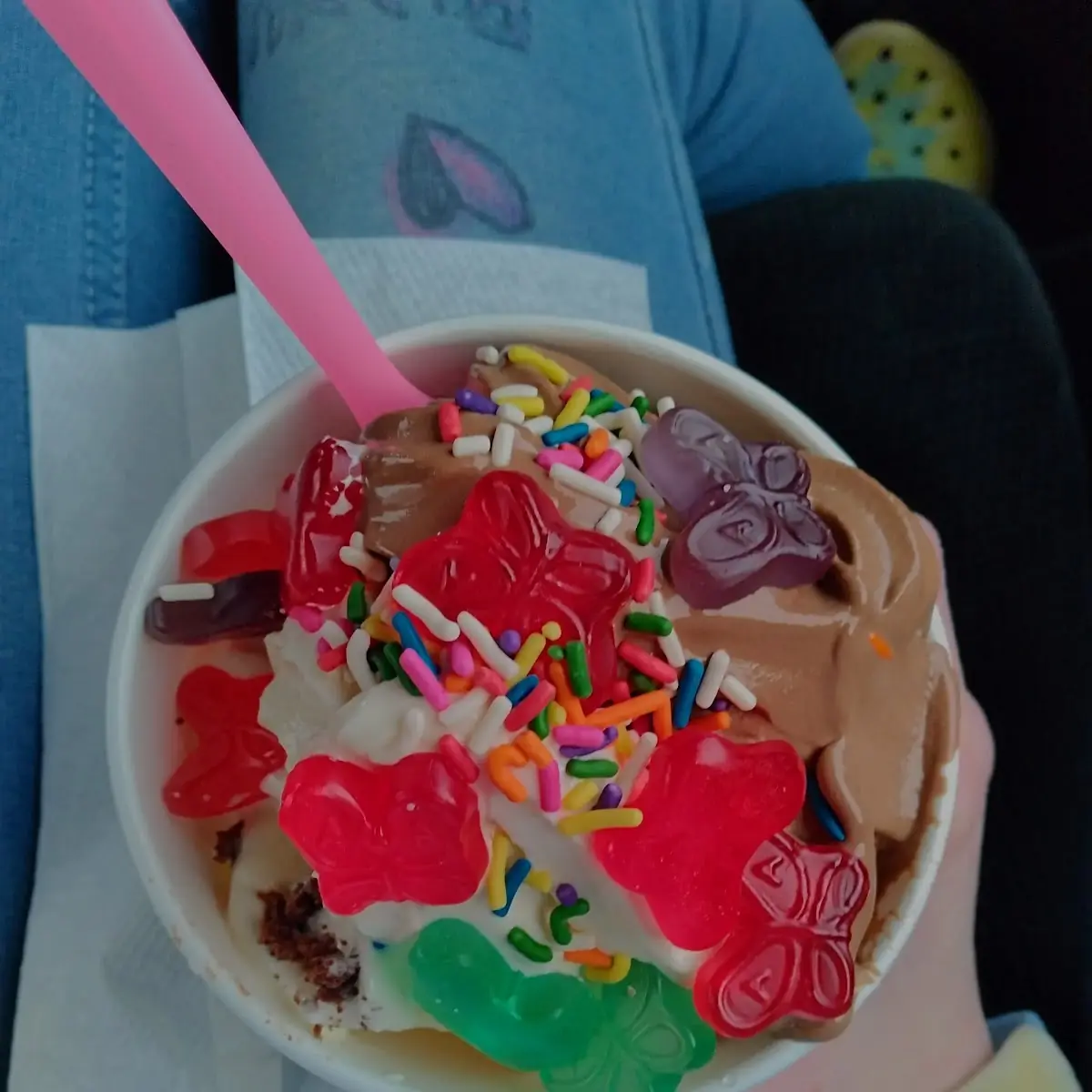 Half Vanilla Half Chocolate Frozen Yogurt with Toppings