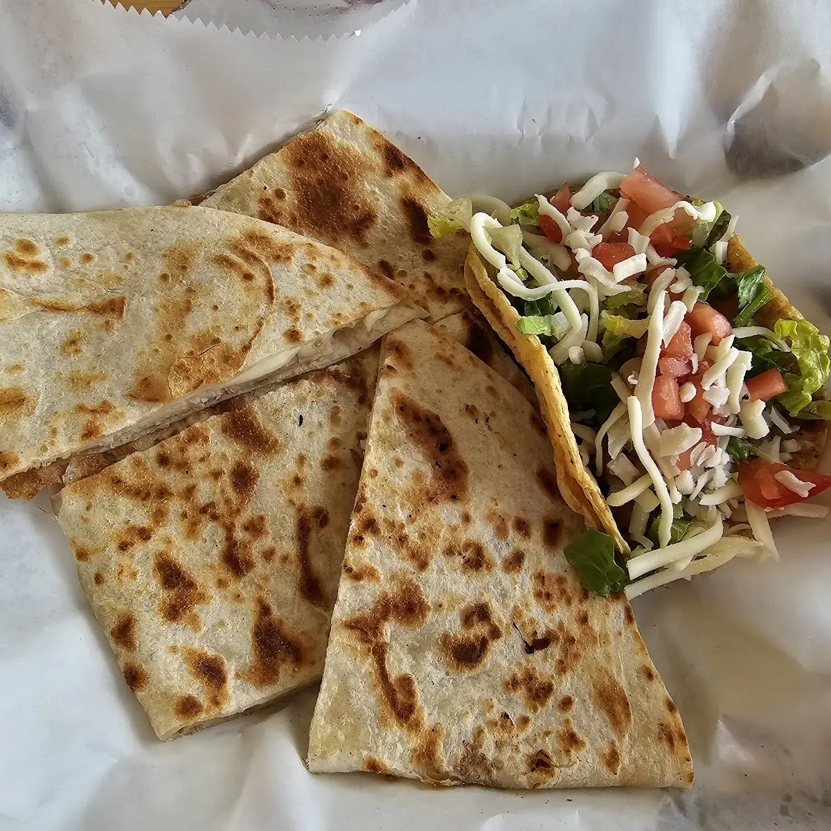 Cheese Quesadilla and Ground Beef Taco
