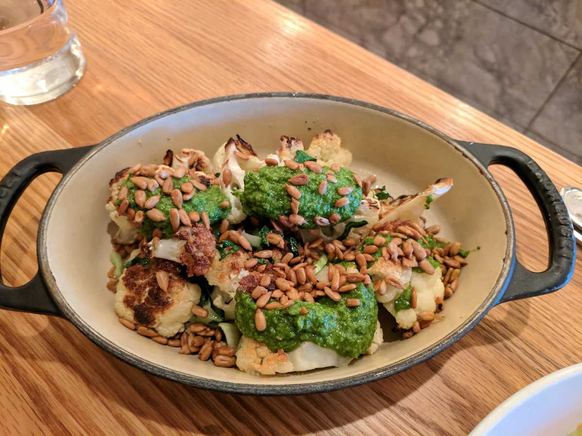 Oven Roasted Cauliflower Sunflower Seeds Green Harissa, Nightingale