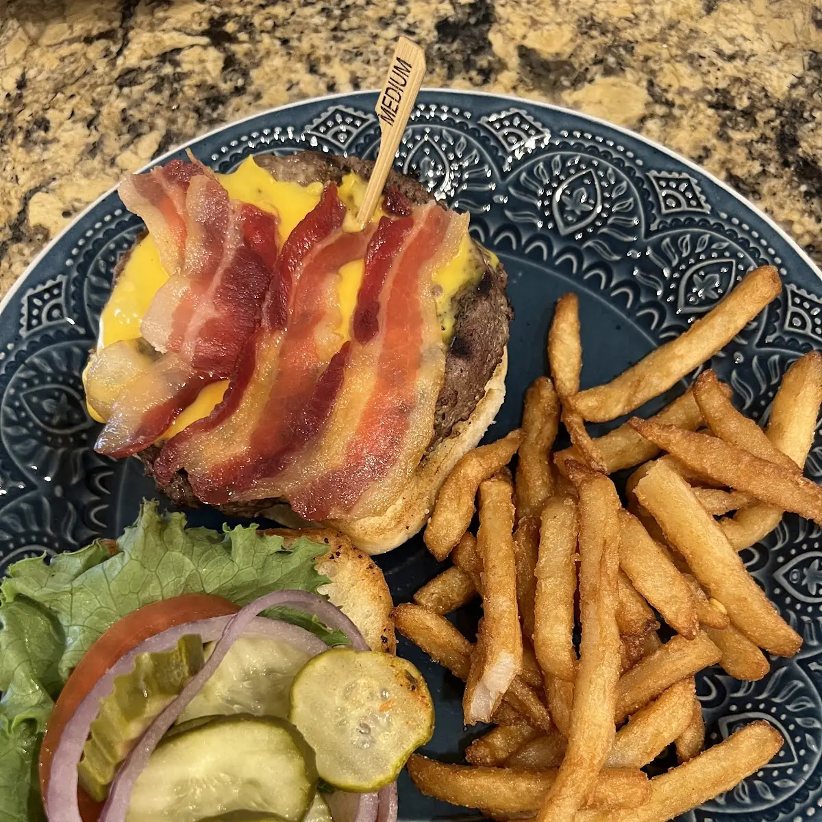 Bacon Cheese Burger and Fries