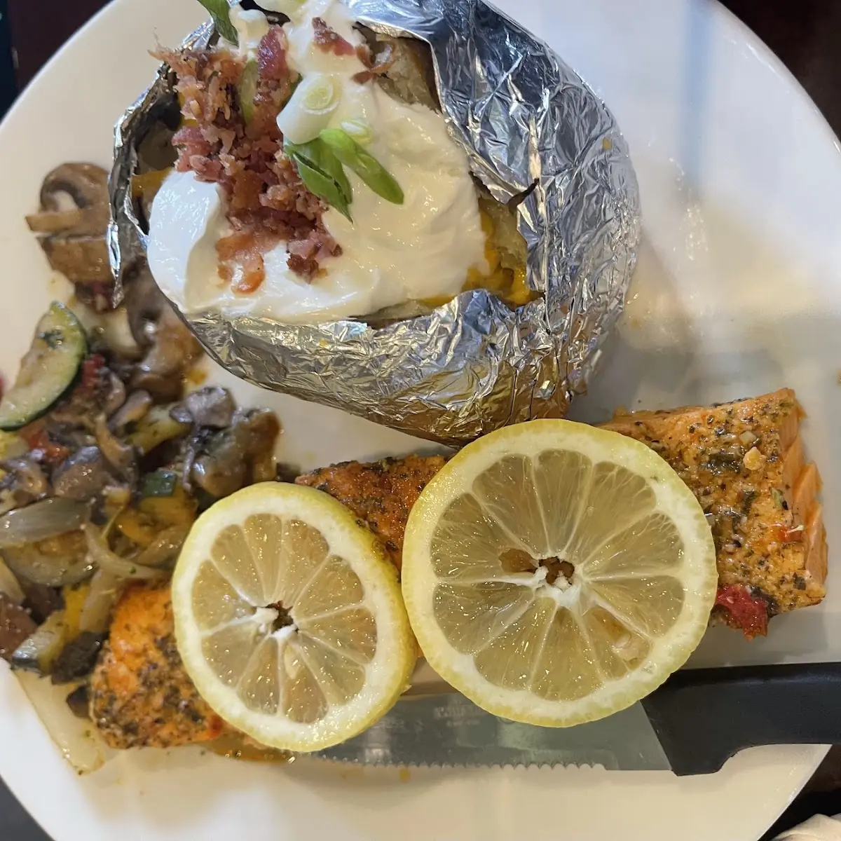 Salmon w Loaded Baked Potato