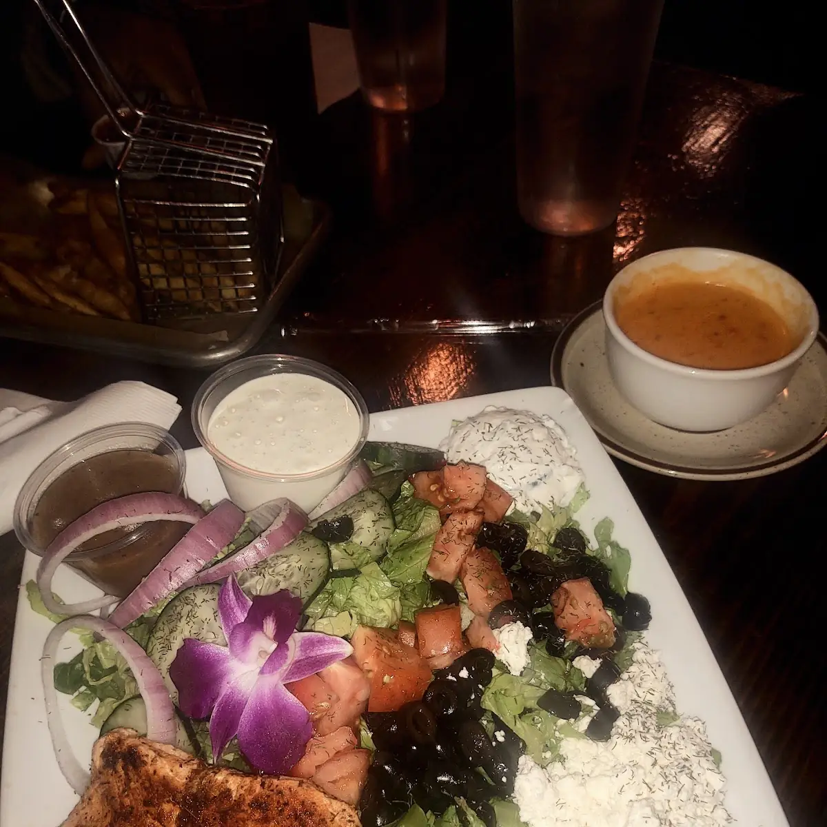 Mediterranean Salad and Red Pepper Soup