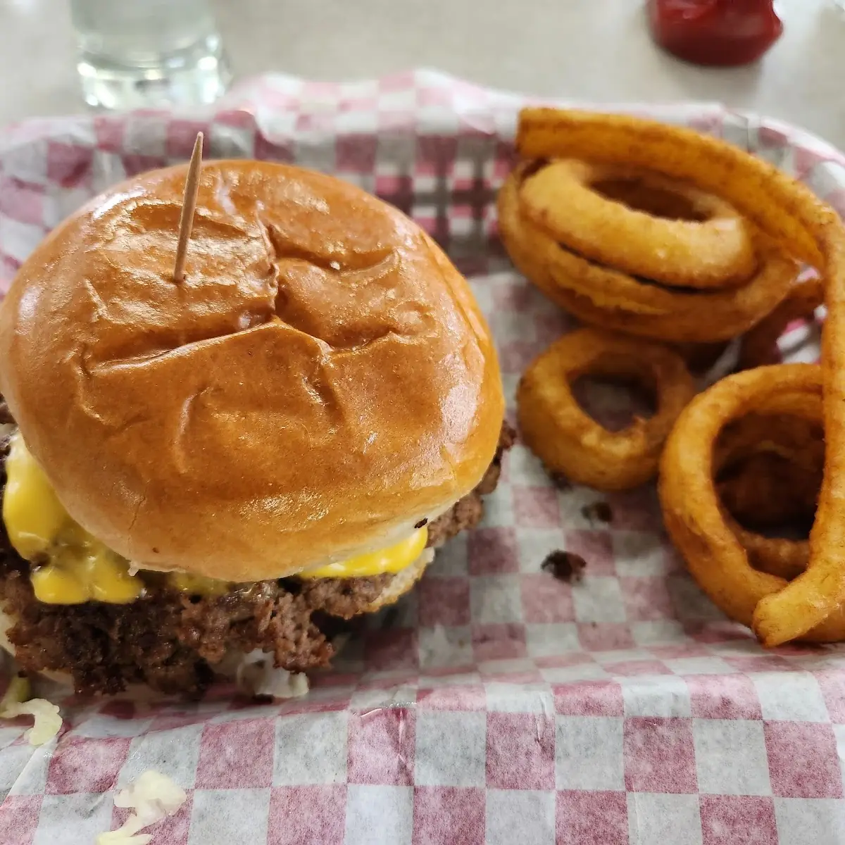 Smash Double Cheeseburger with Onion Rings