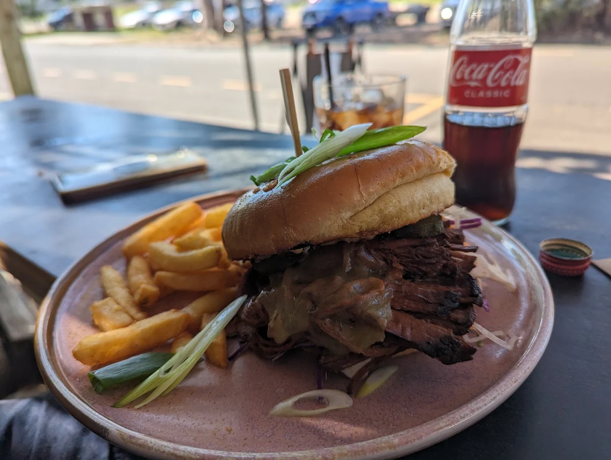 Beef Brisket Burger, Gun Cotton Coffee Roasters
