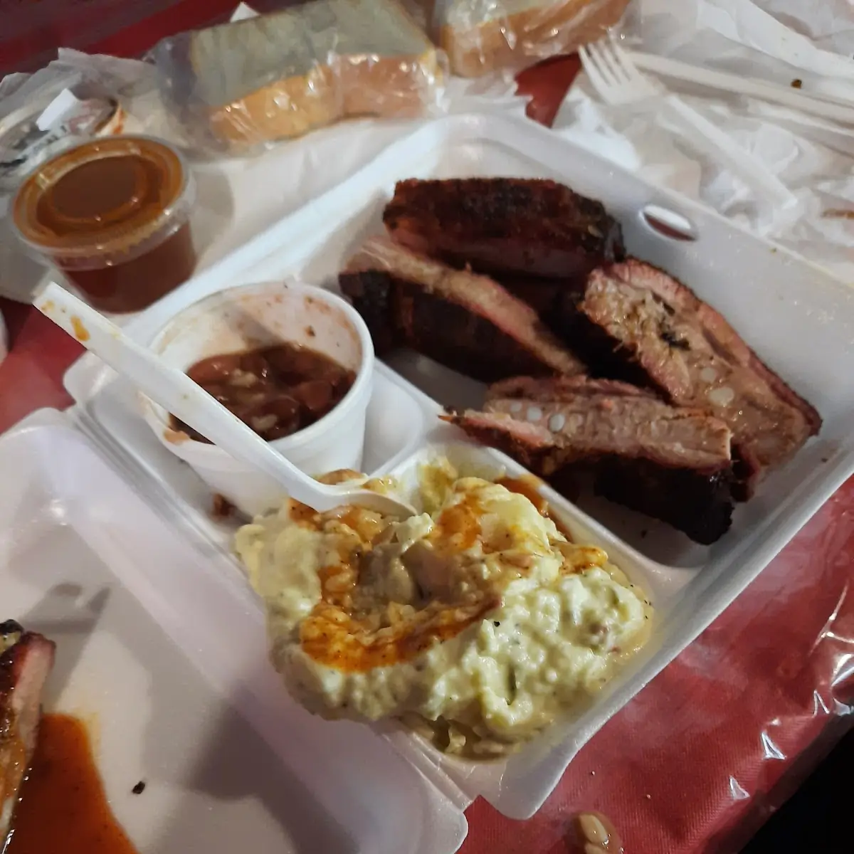 Ribs Potato Salad Rice and Beans