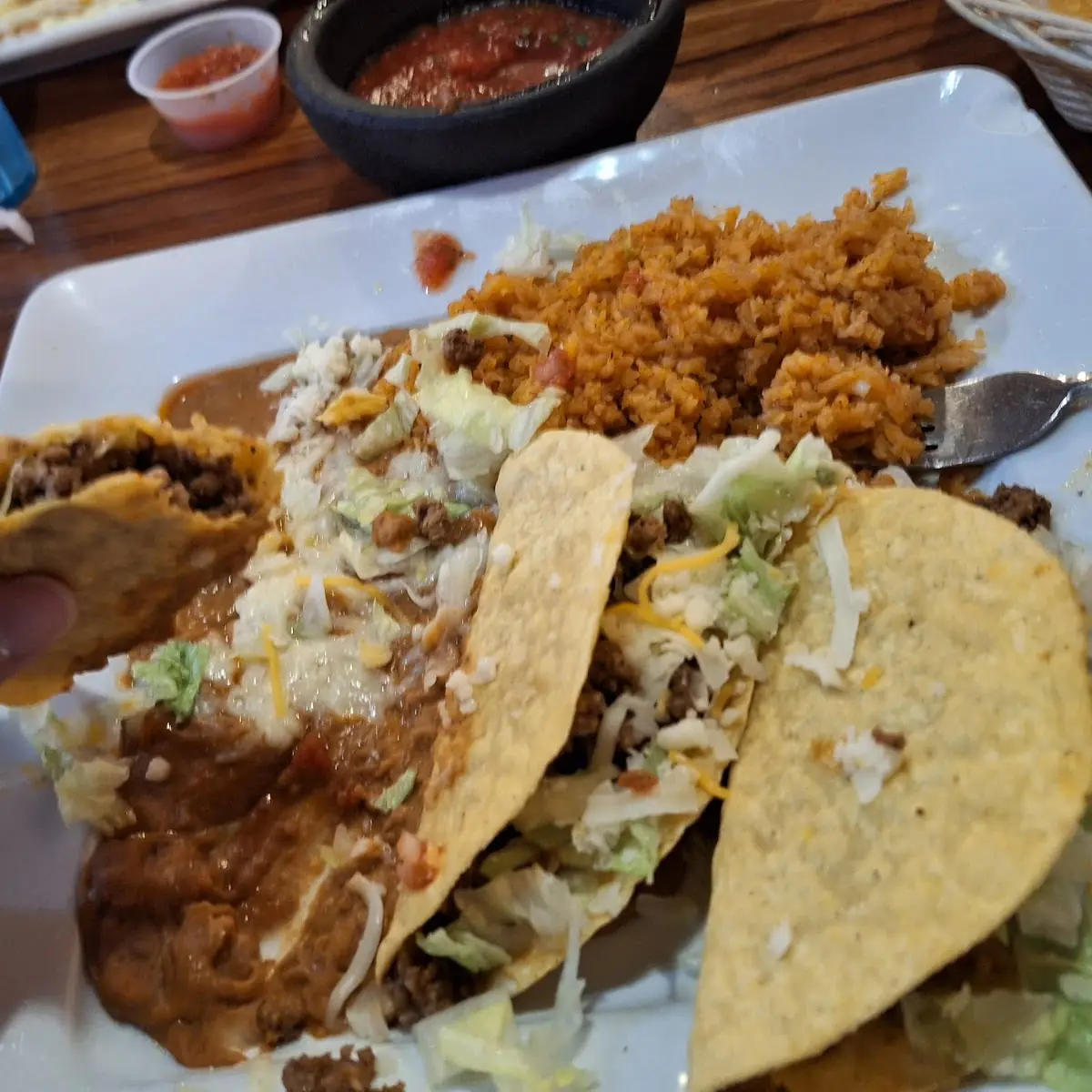 Three Taco Combination Fried Rice and Beans
