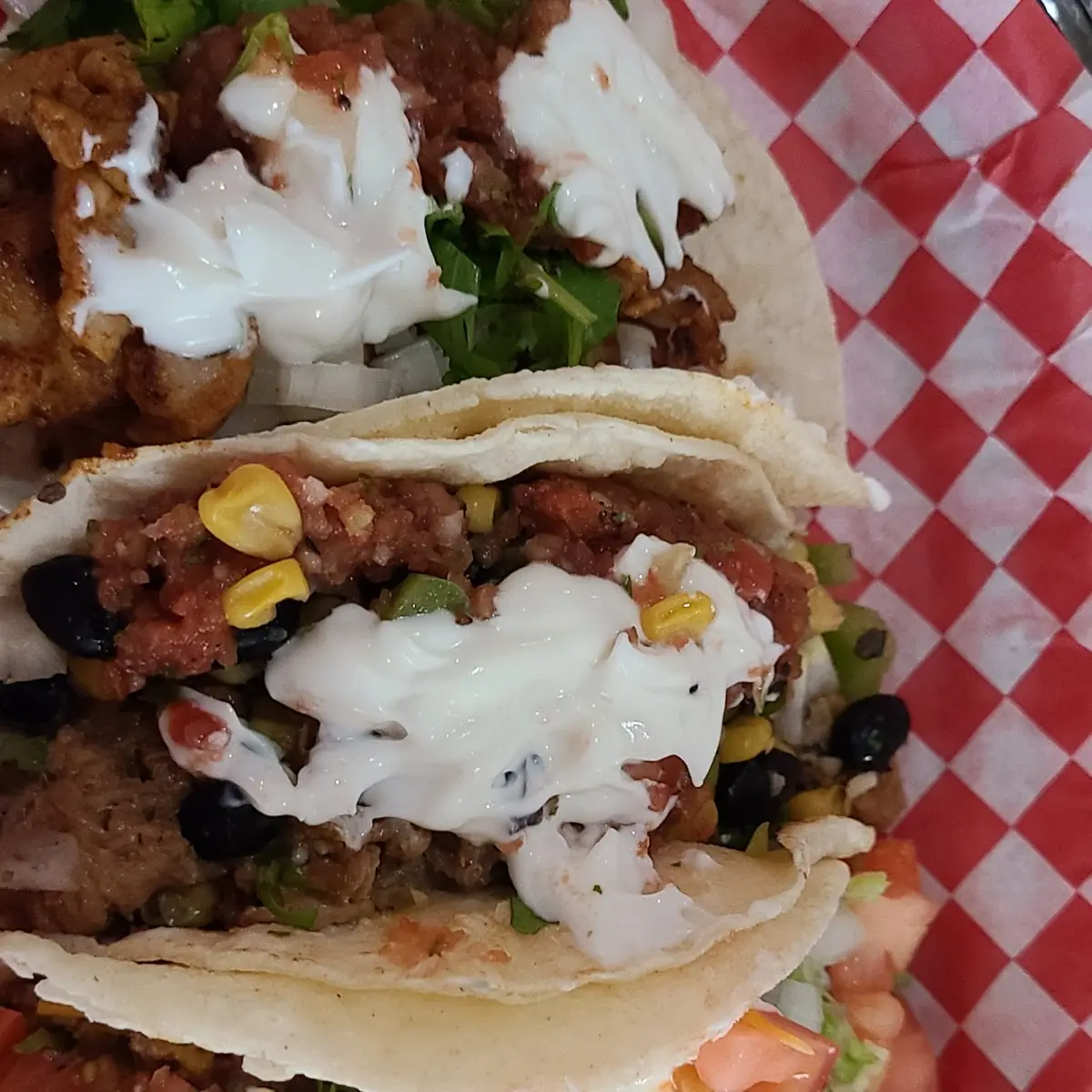 Tacos Chicken Pulled Pork and Beef