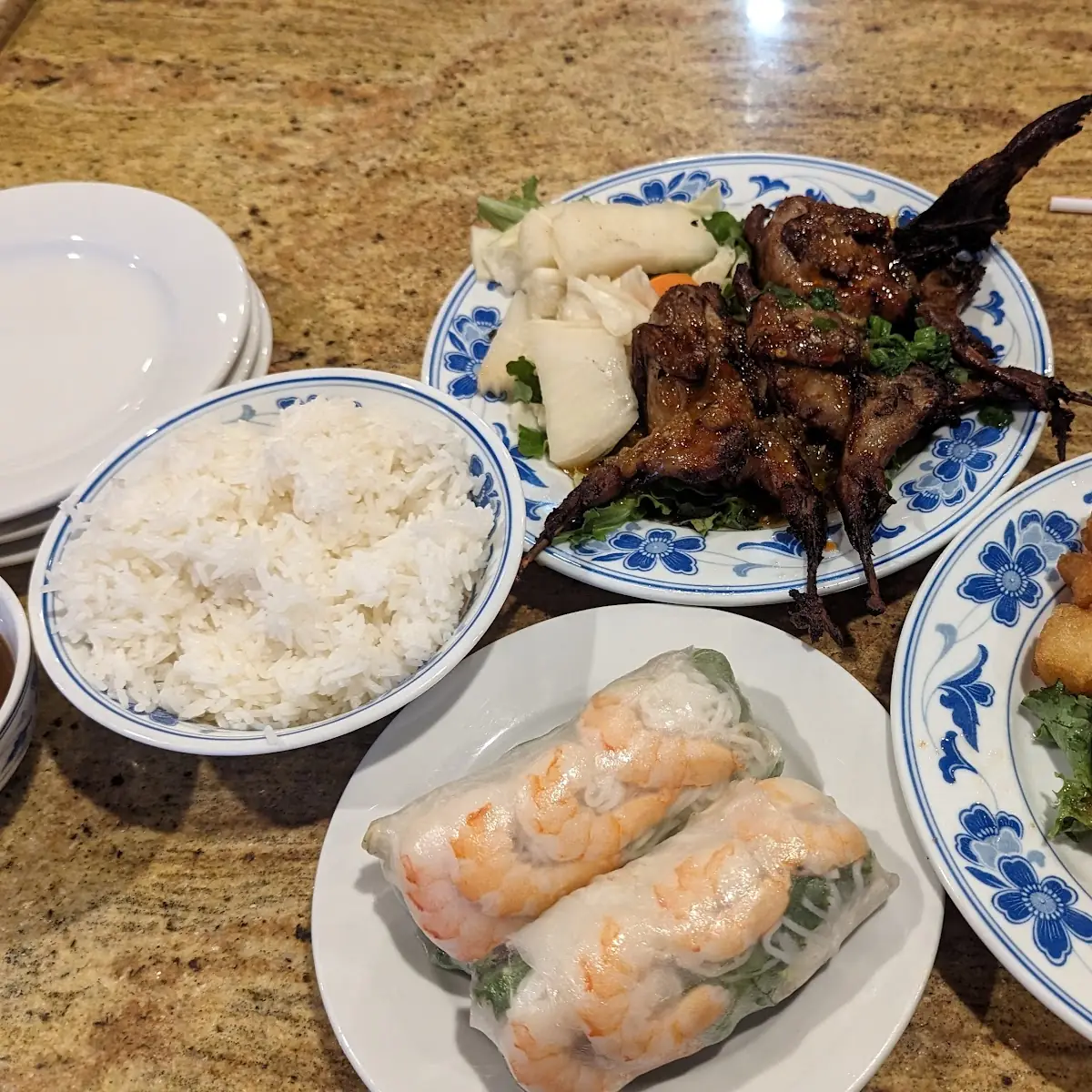 Spring Roll Roasted Quails Tempura Shrimp