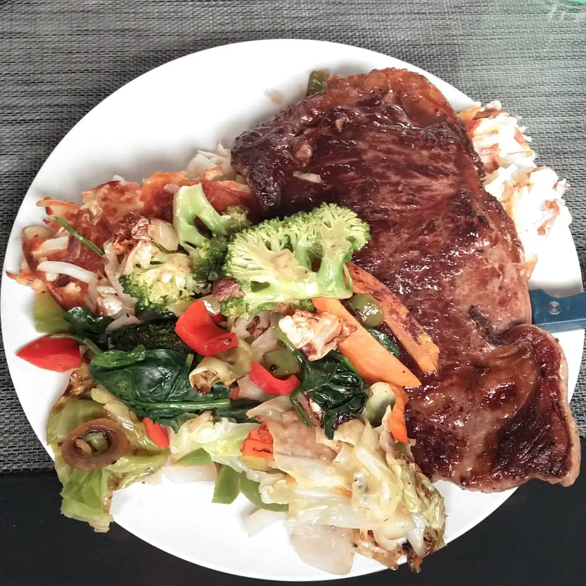 New York Steak Veggies Hash Browns