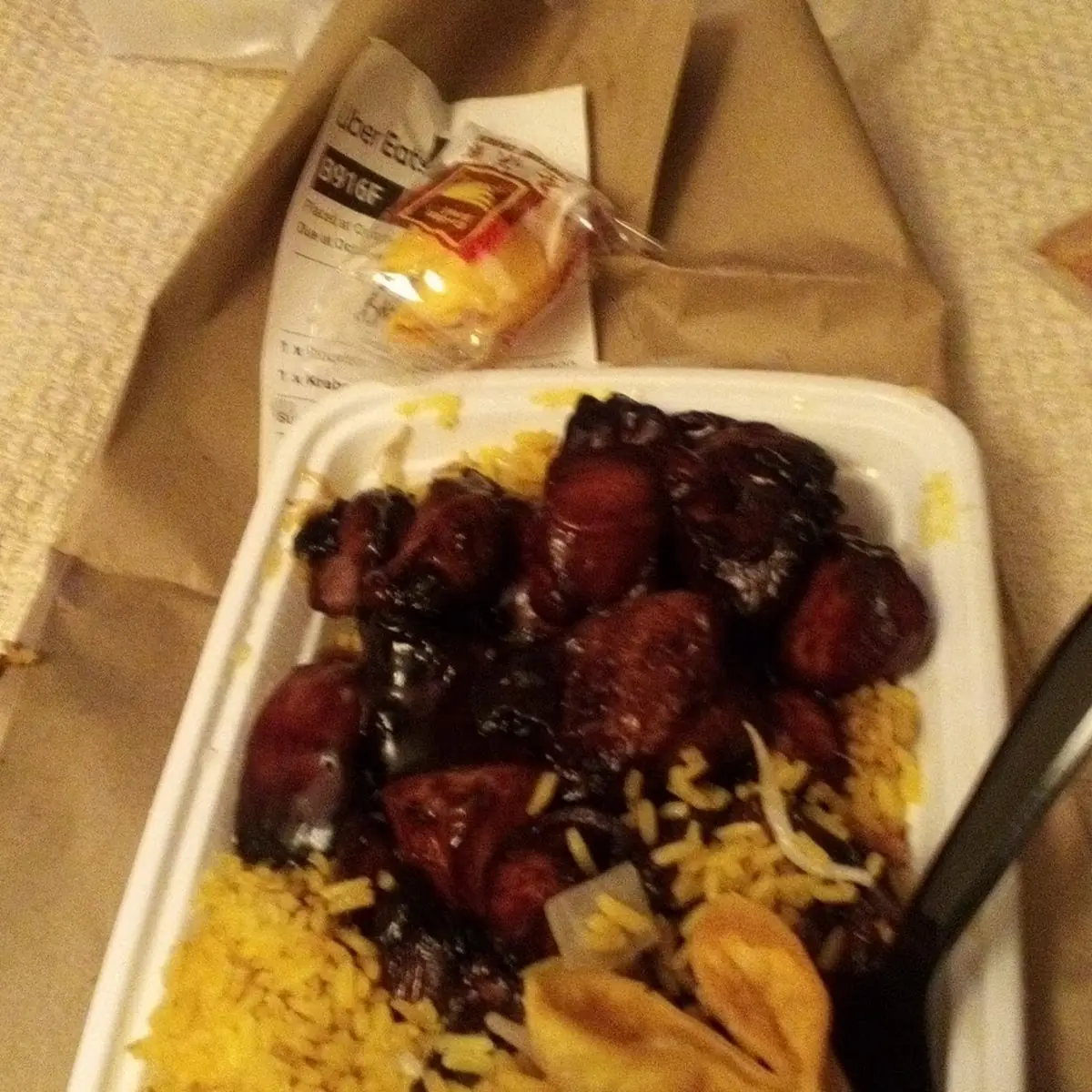 Bourbon Chicken with Fried Rice and Crab Rangoon