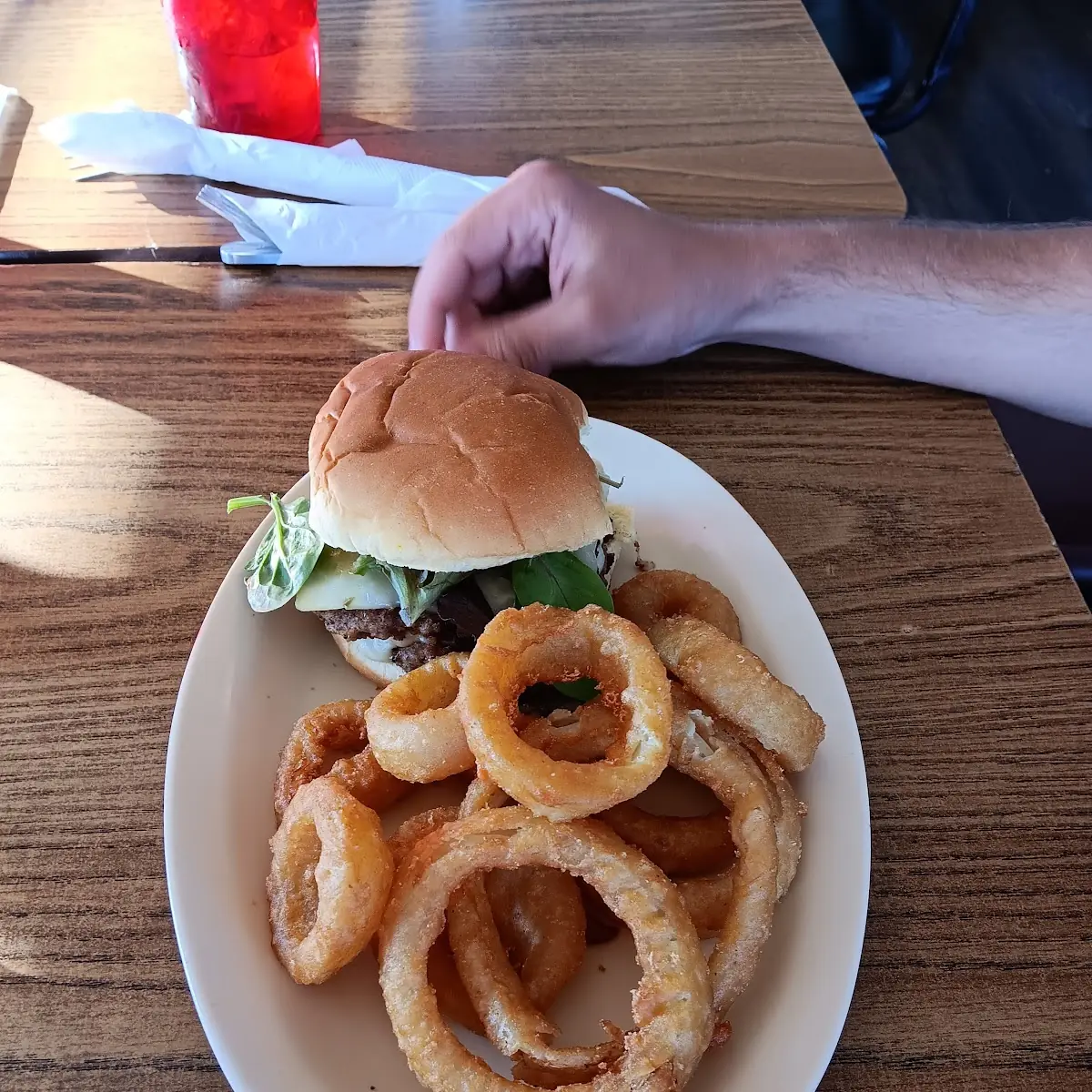 Hamburger and Onion Rings