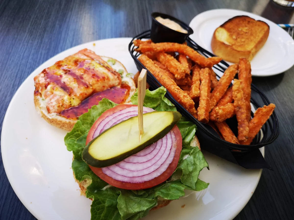 Salmon Burger & Yam Fries, Wildcat Grill