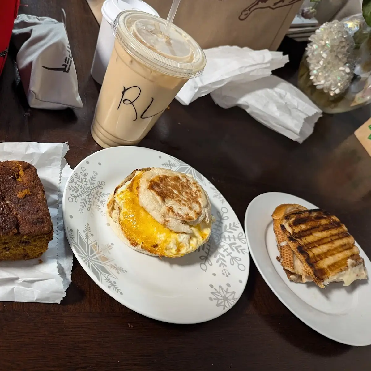 Pumpkin Molasses Sausage Breakfast Sandwich Panini Rose Lavender Latte
