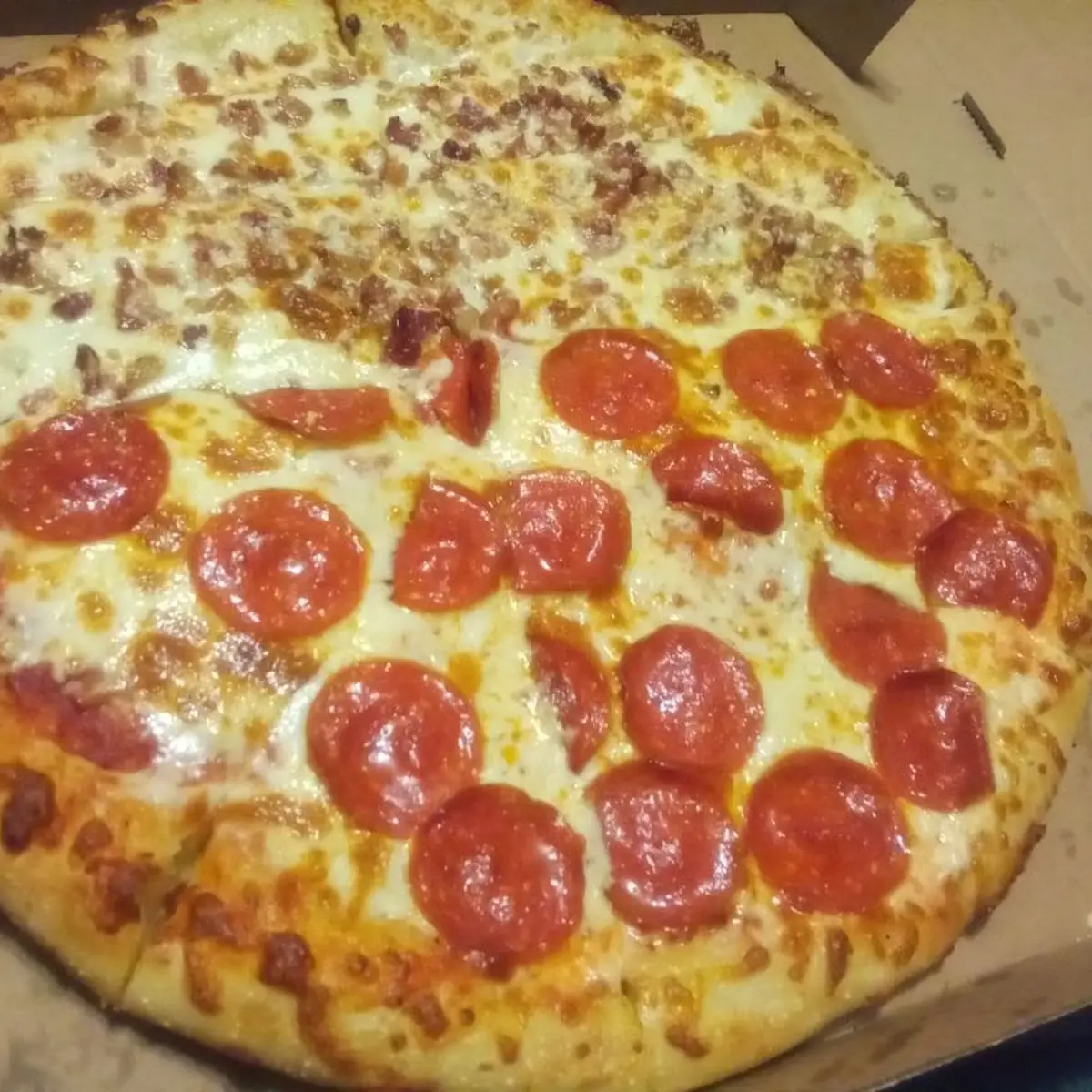 Half Pepperoni Pizza Half Bacon