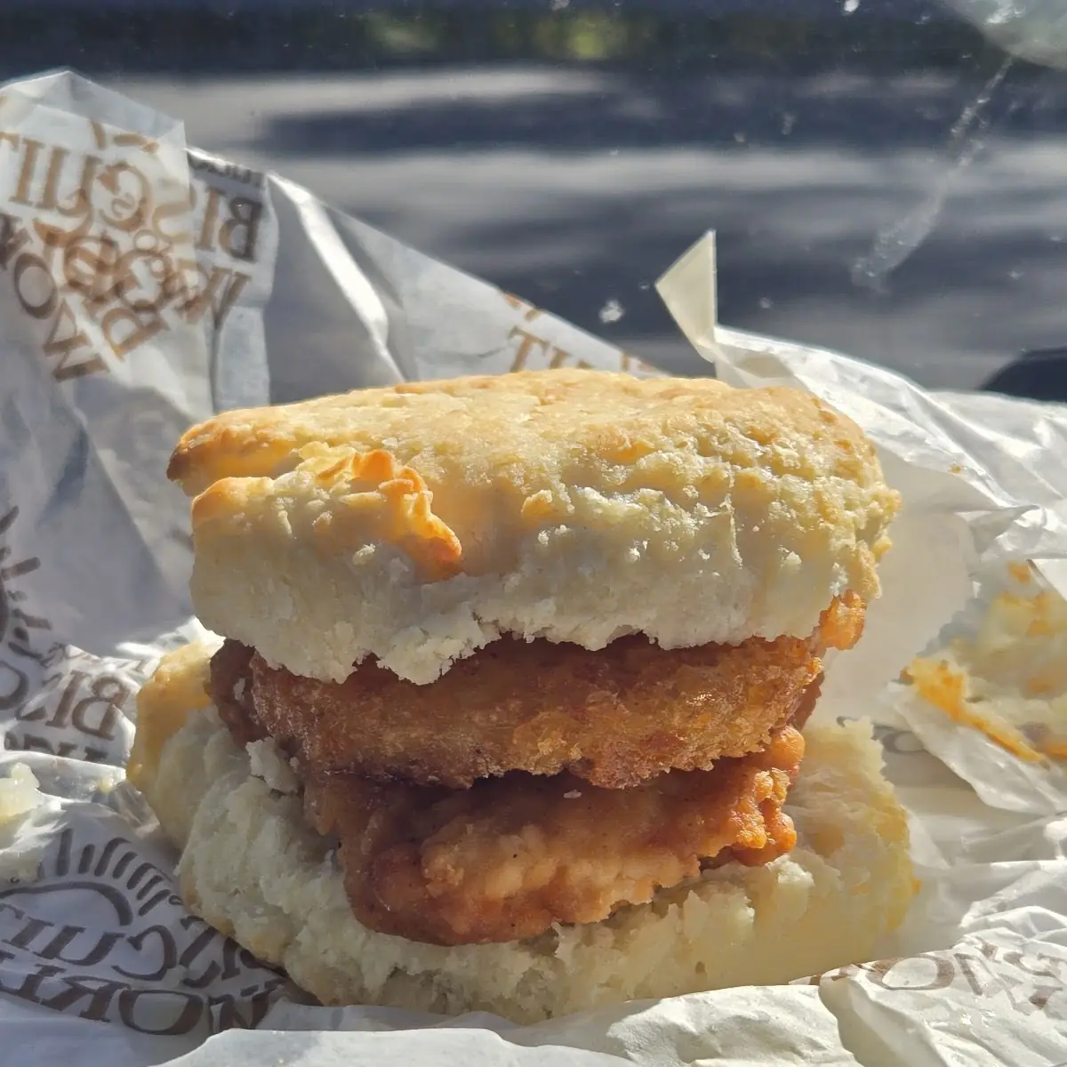 Chicken Biscuit Sandwich and Hash Browns