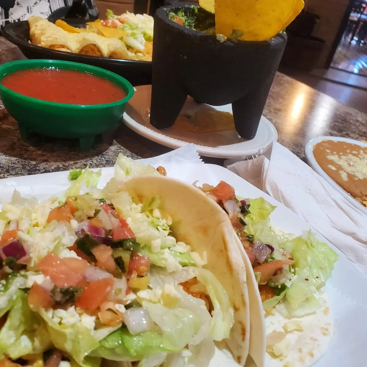 Shrimp Tacos with Beans and Rice