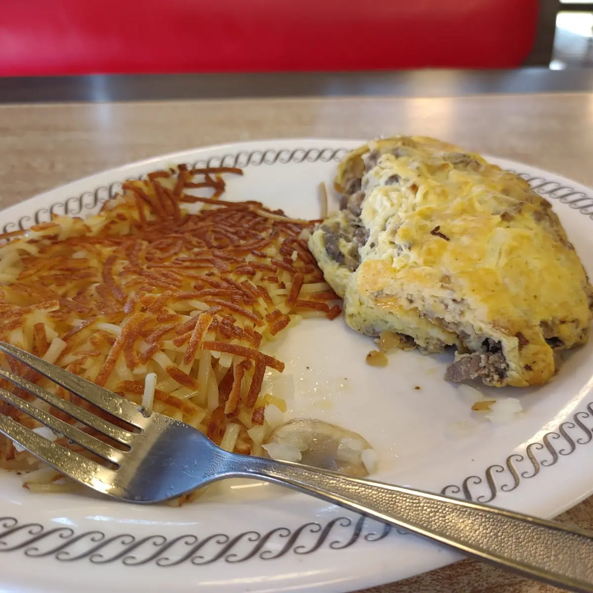 Cheese Steak Omelette and Hash Browns