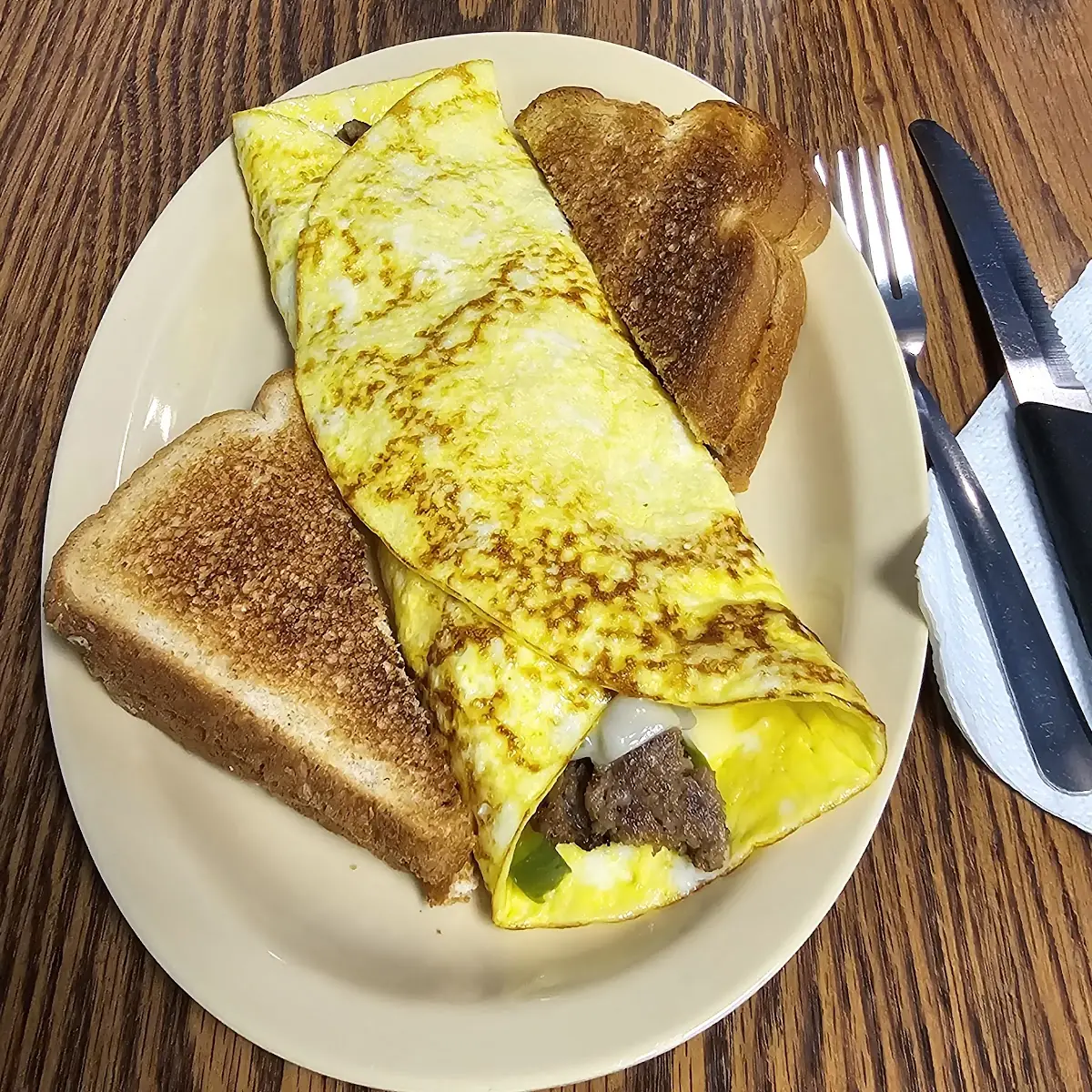 Sausage Cheese and Green Pepper Omelet