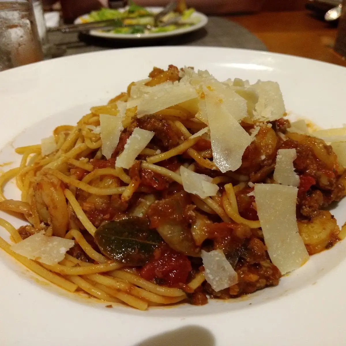 Spaghetti Bolognese with Shrimp Scampi