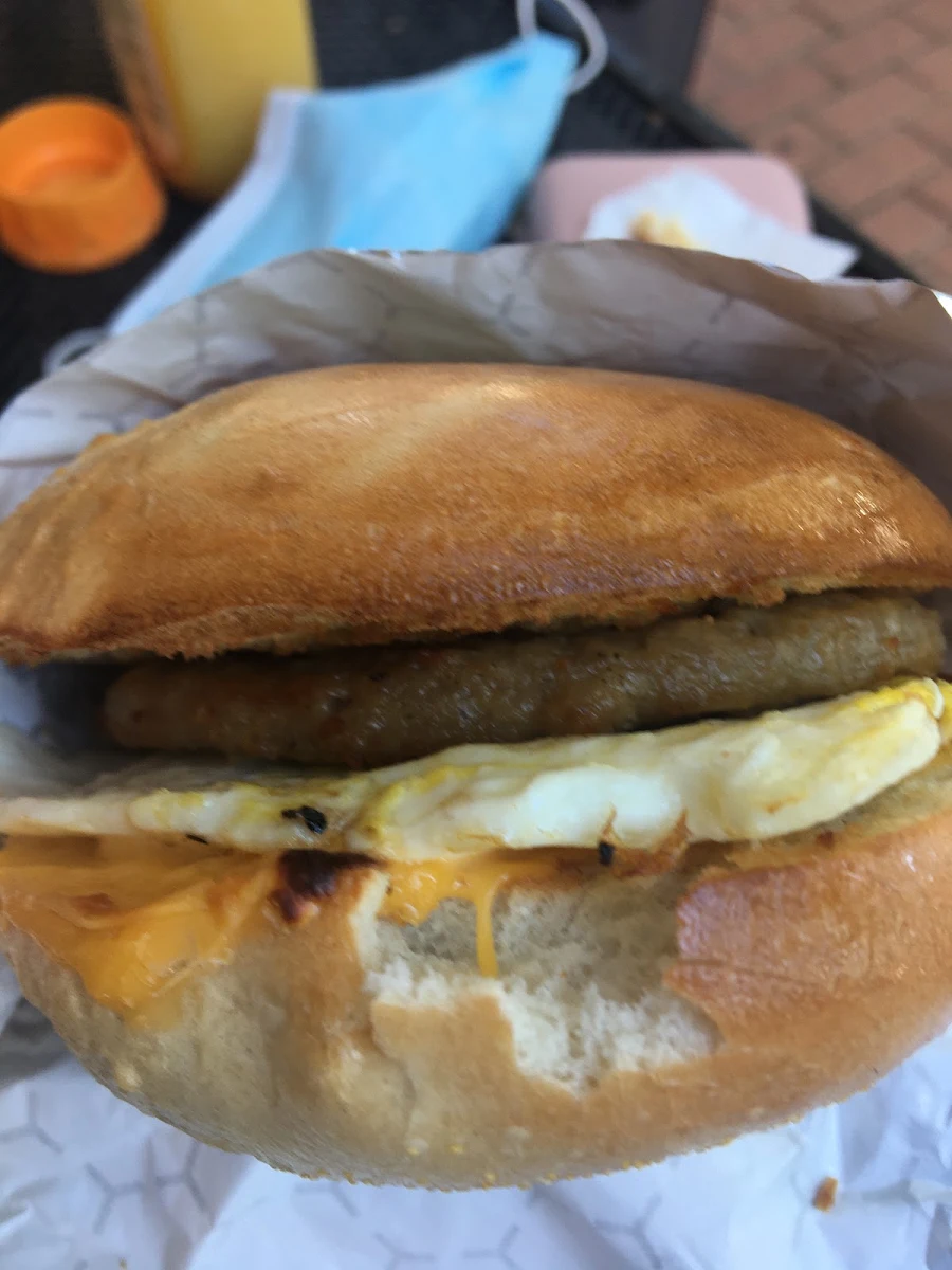 Sausage Egg and Cheese on Plain Bagel