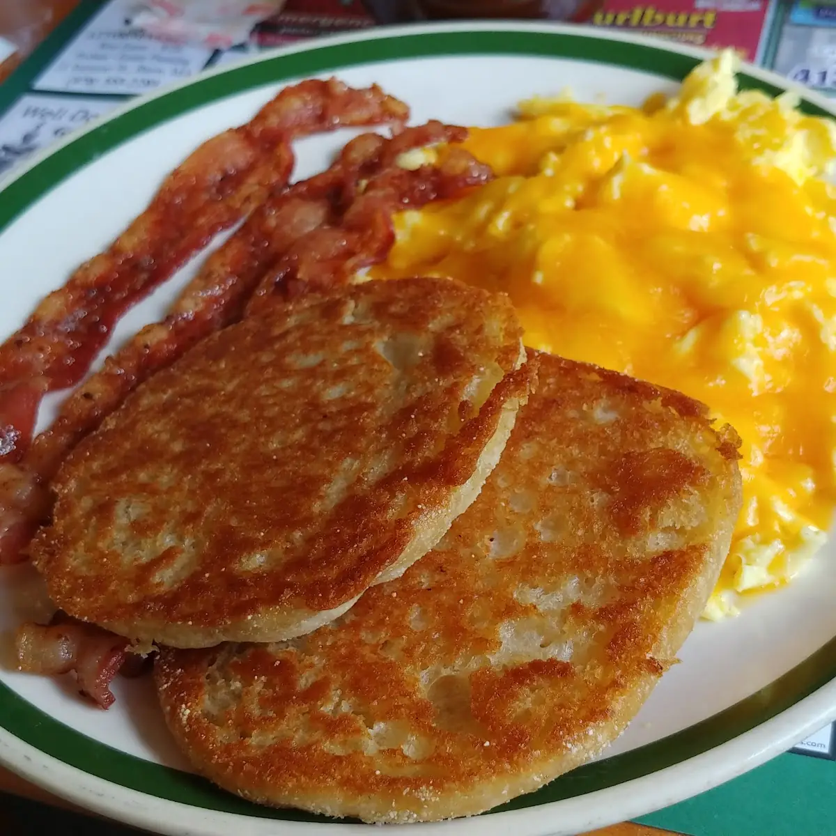 2 Eggs Scrambled with Cheddar Cheese and Bacon