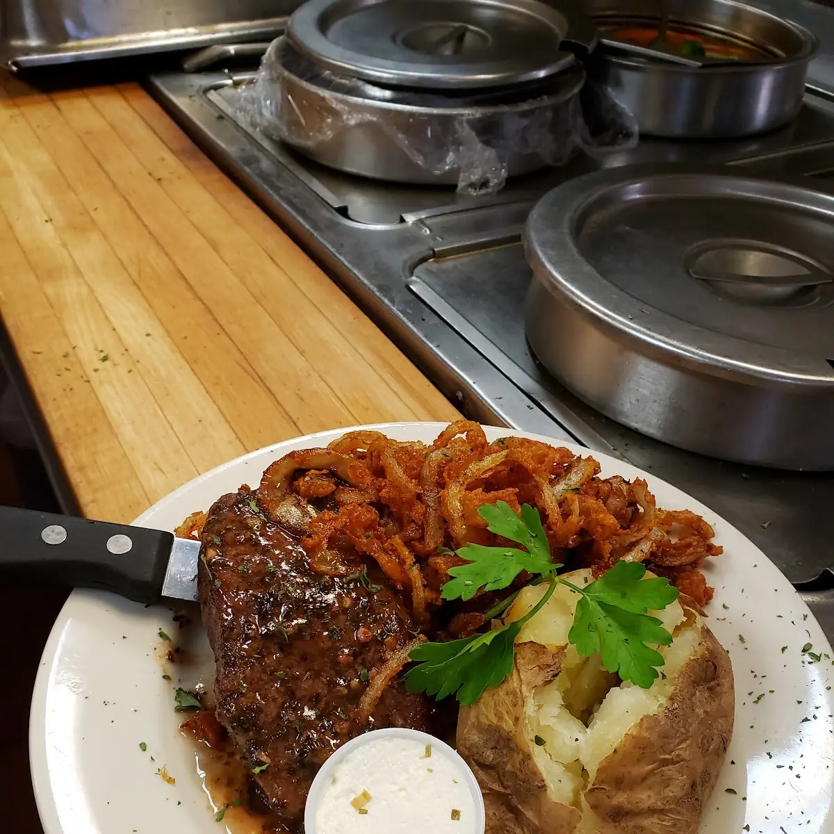 Steak with Crispy Onions