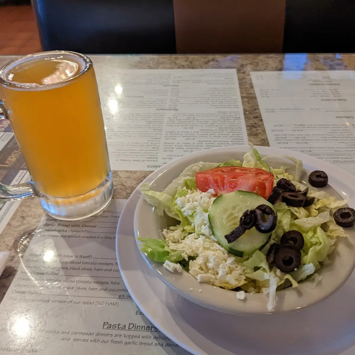 Dinner Salad and Shock Top Draft Beer