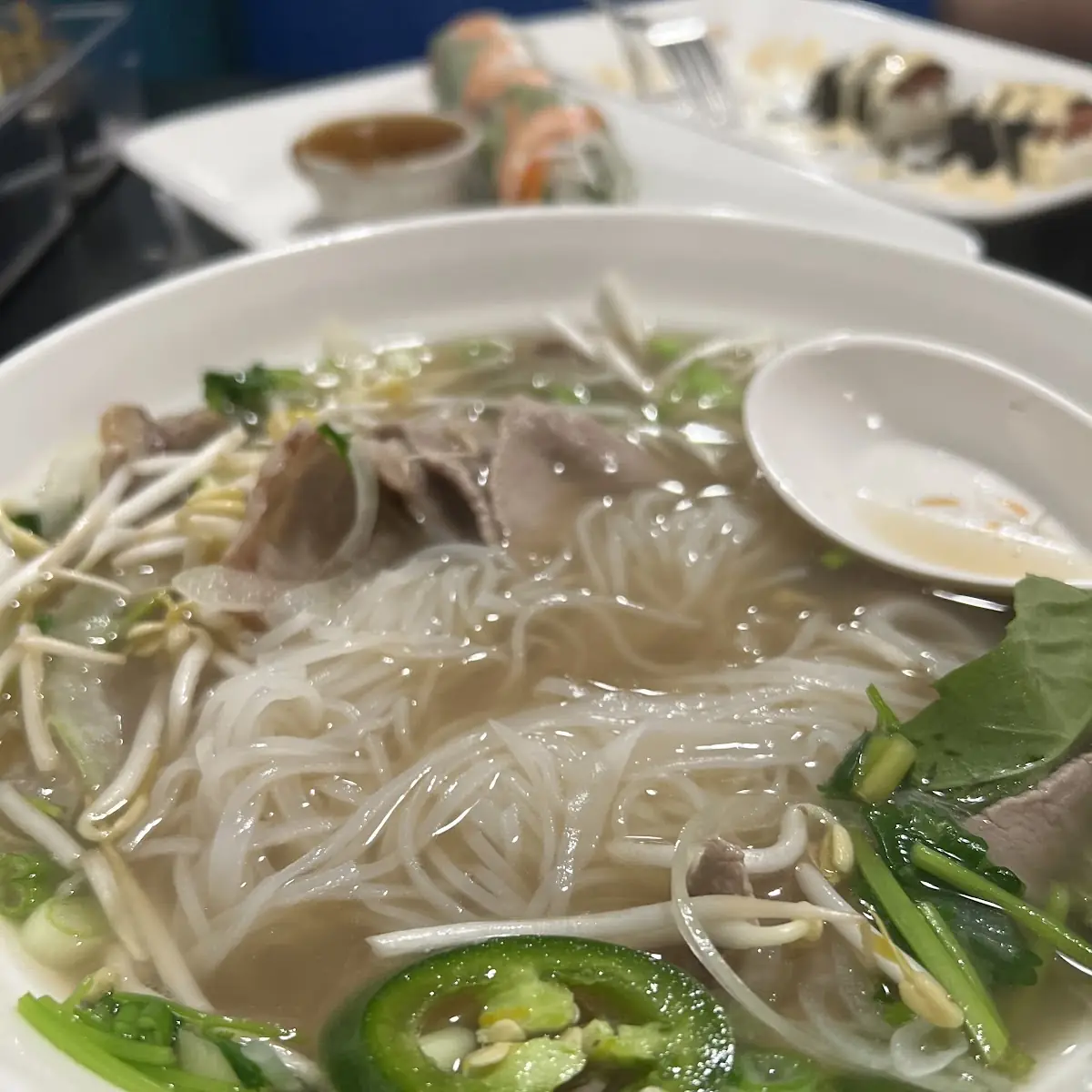 Beef Pho with Fresh Basil and Sprouts