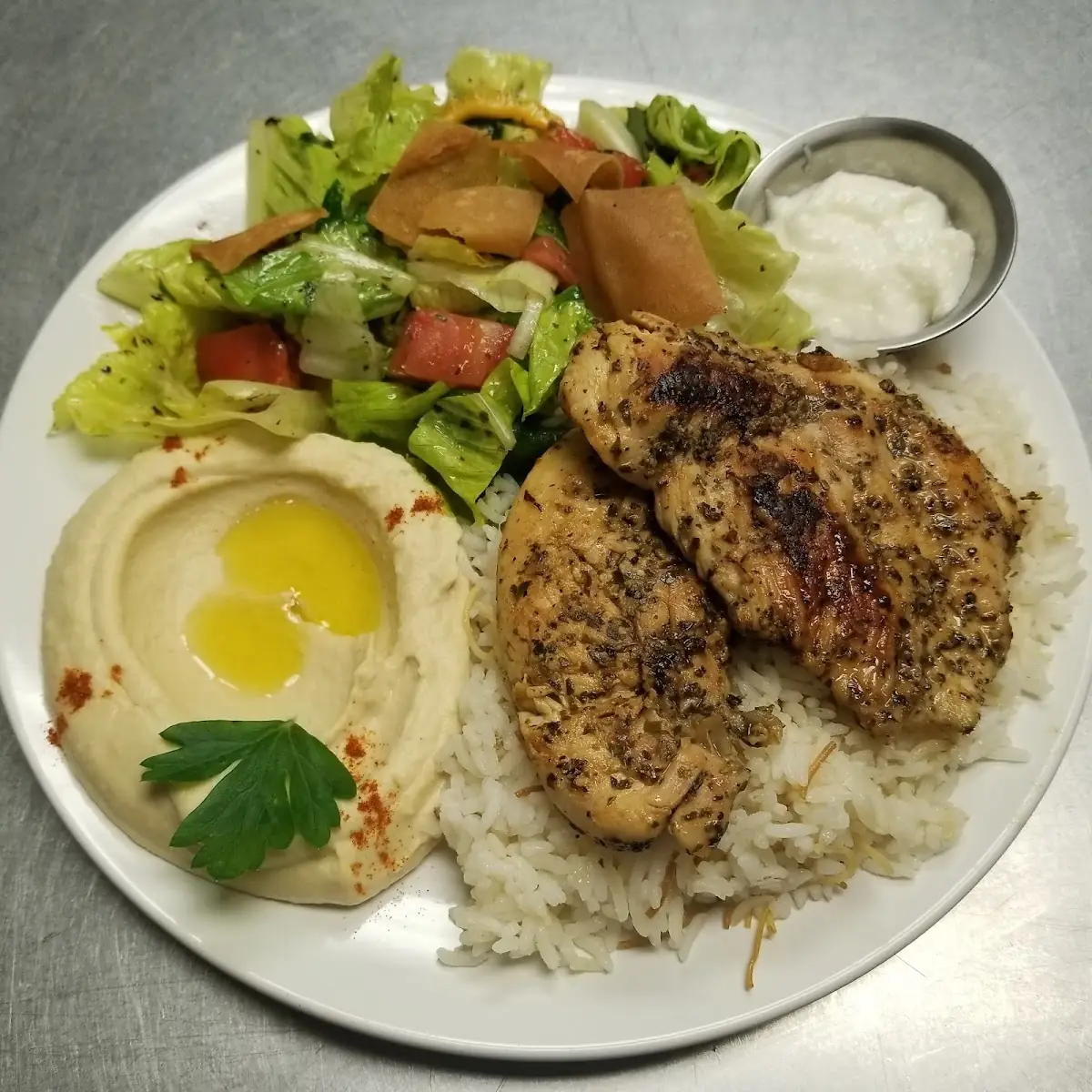 Grilled Chicken Breast Plate, Aromas Café by 7Spices