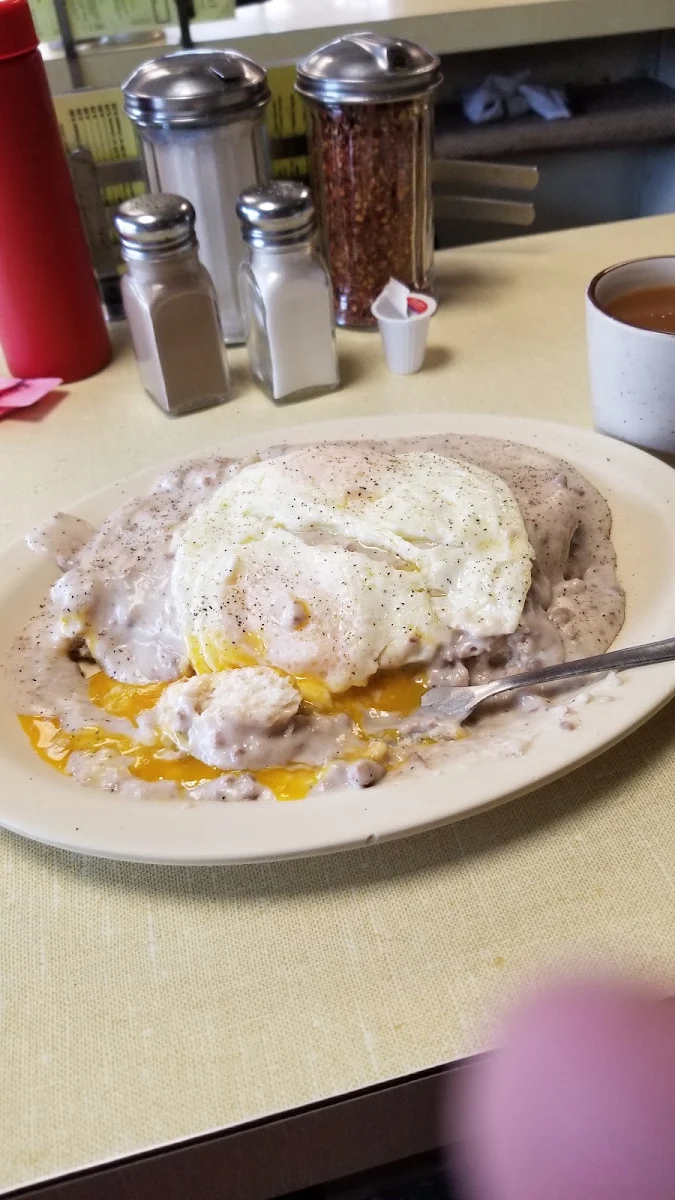 Biscuits and Gravy with Eggs on Top