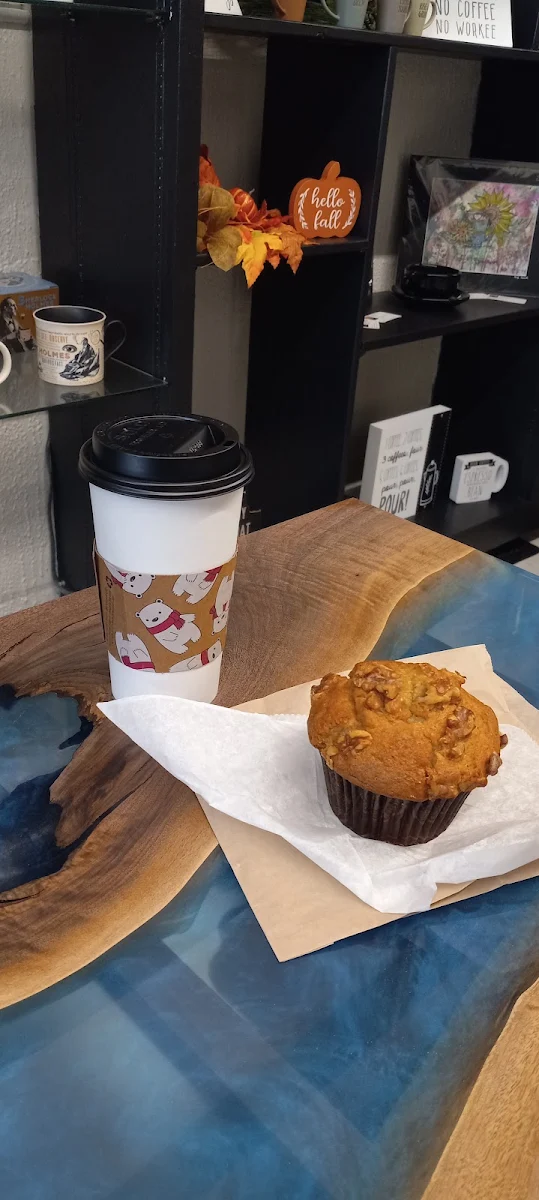 Latte with Oatmilk Banana Nut Muffin