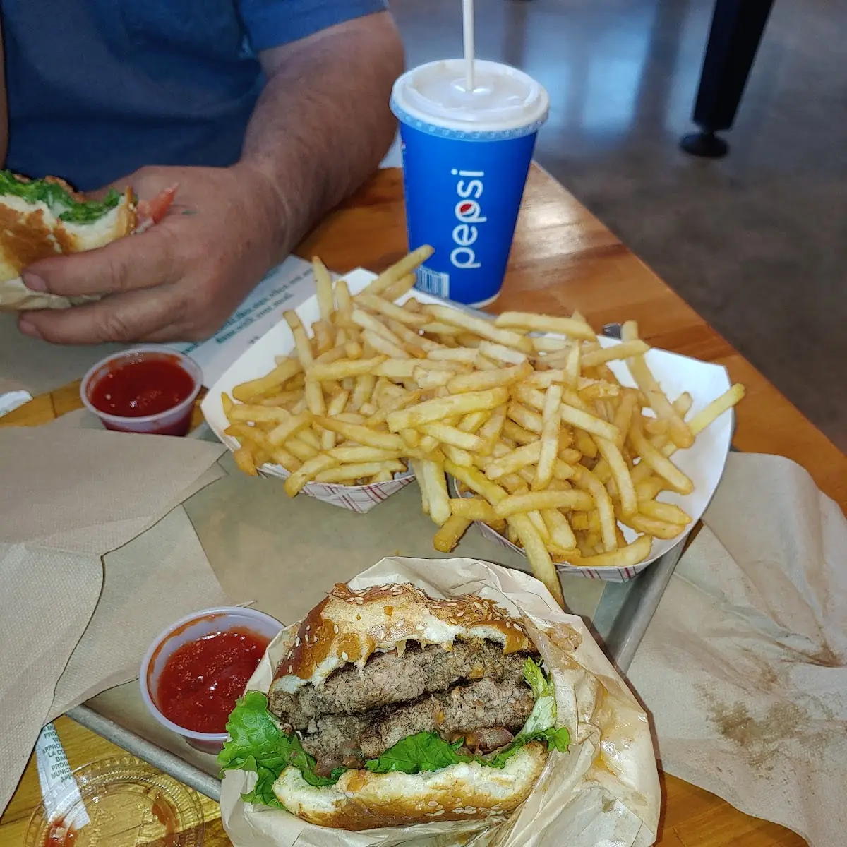 Double Burger with Fries and Chocolate Shake