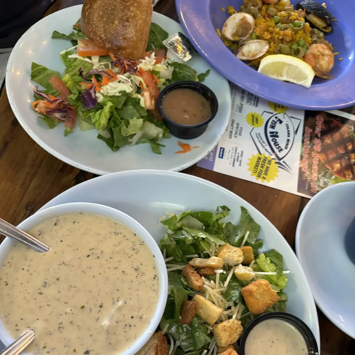 Bowl of Clam Chowder & Caesar Salad