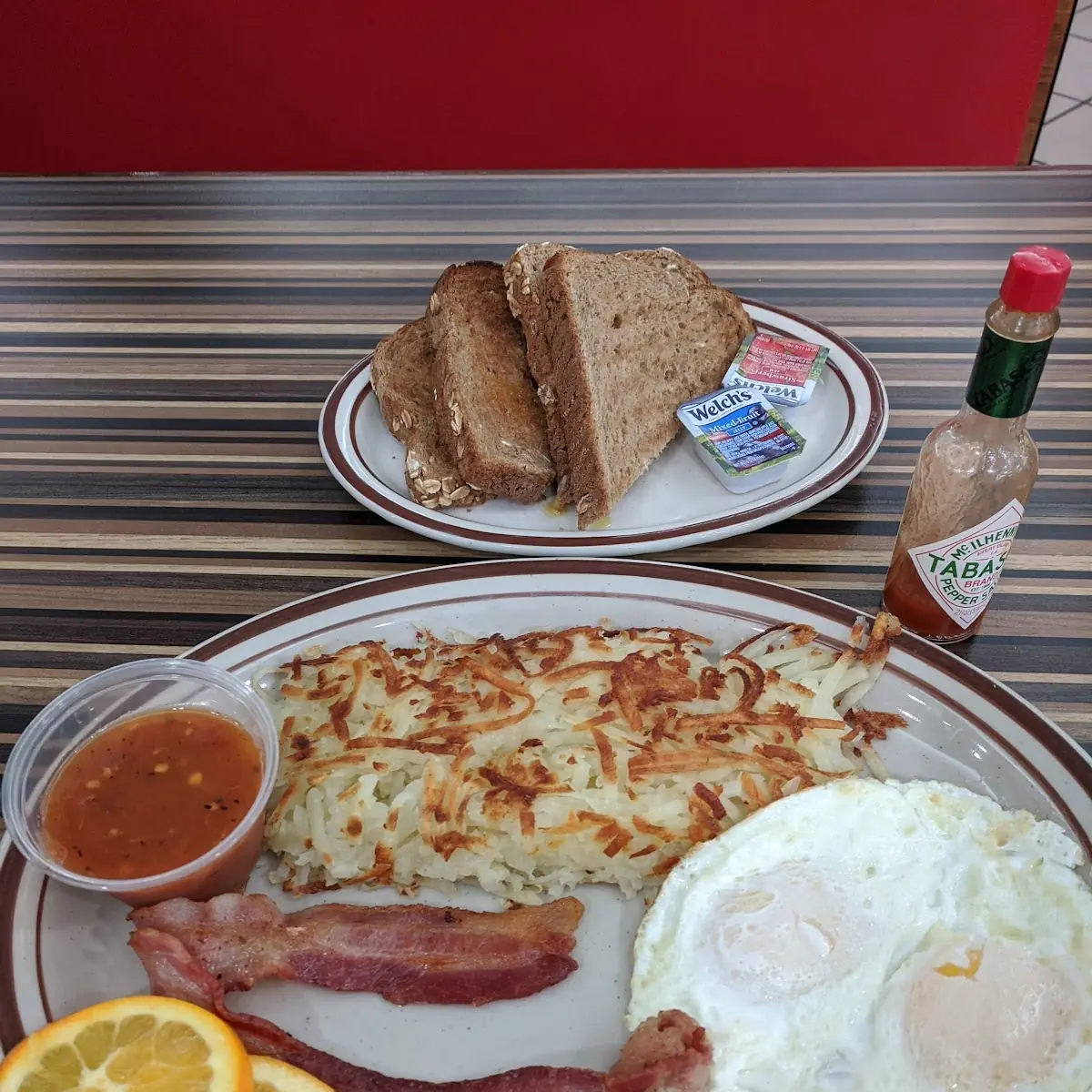 Two Eggs Hash Browns and Toast