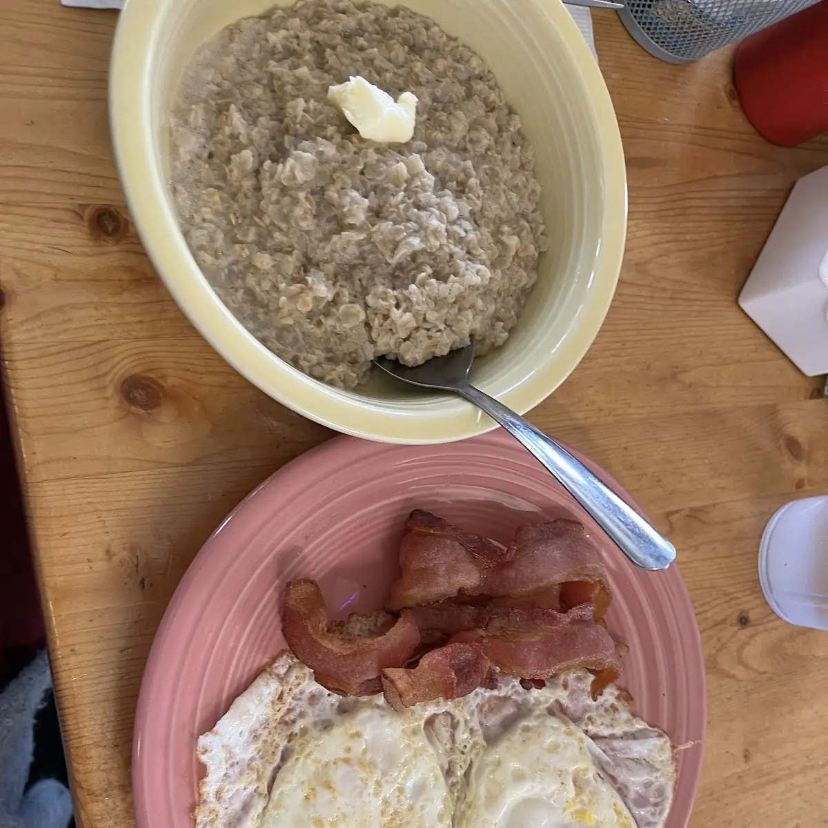 Bacon Eggs and Oatmeal