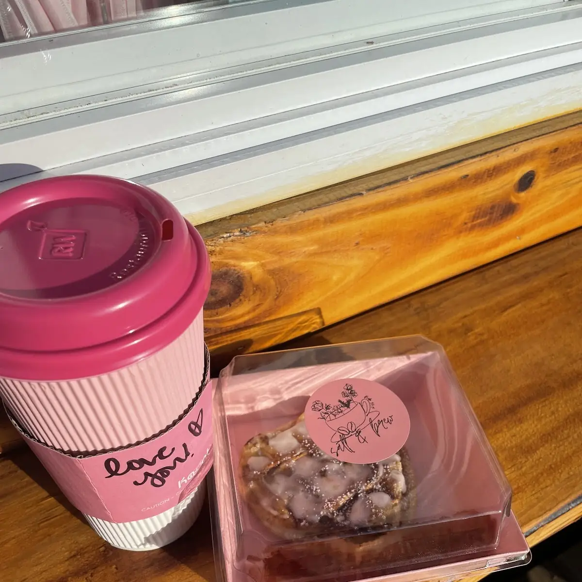 Wedding Cake Latte with Cinnamon Roll
