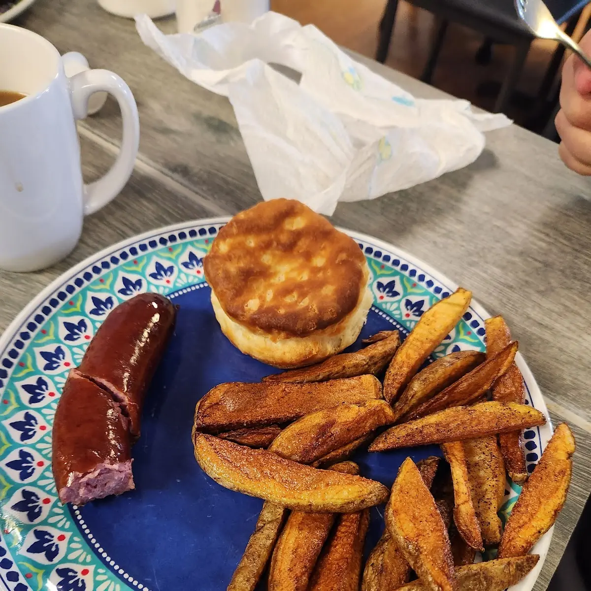 Sausage Eggs Home Fries and Biscut