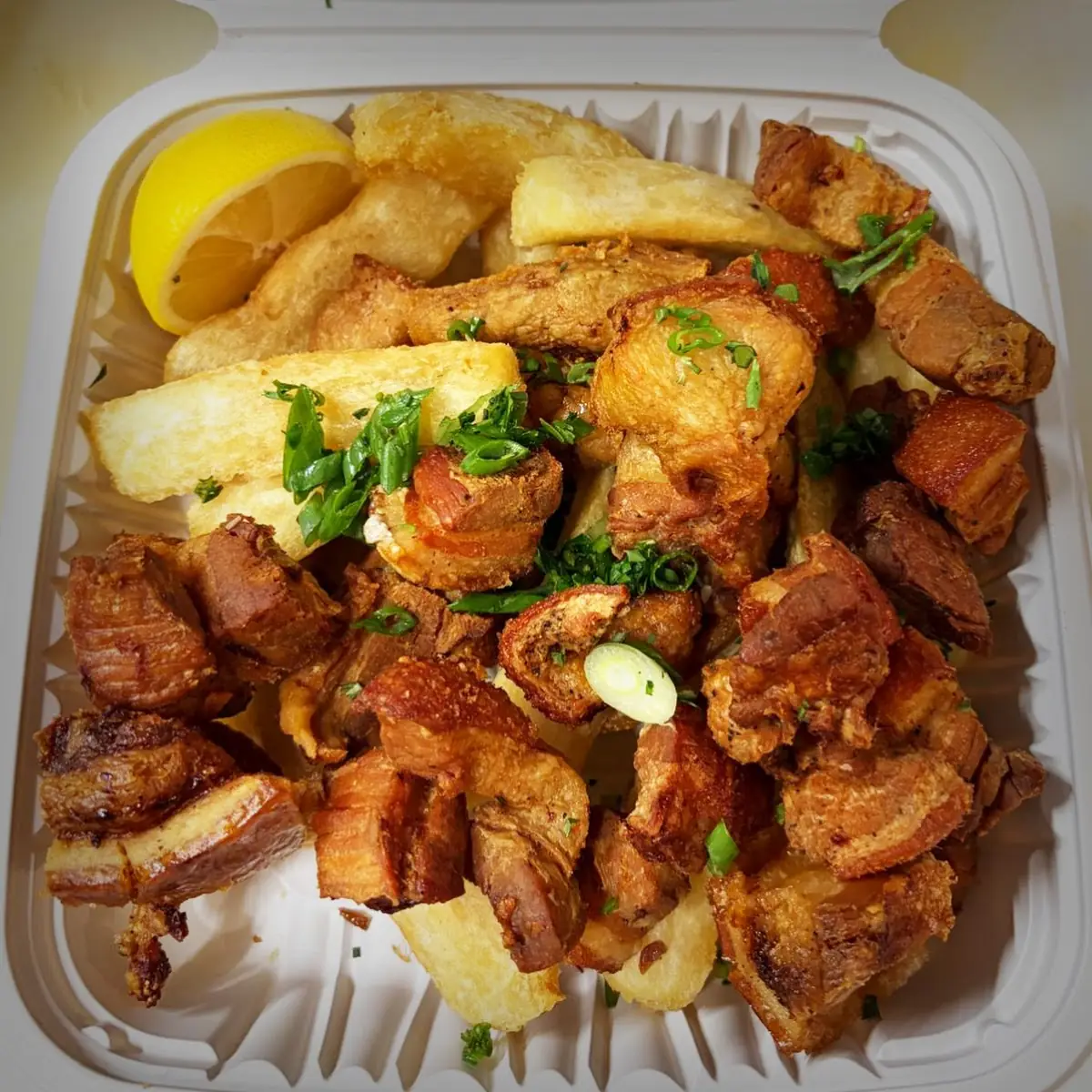 Torresmo Com Mandioca Crispy Pork Belly with Cassava