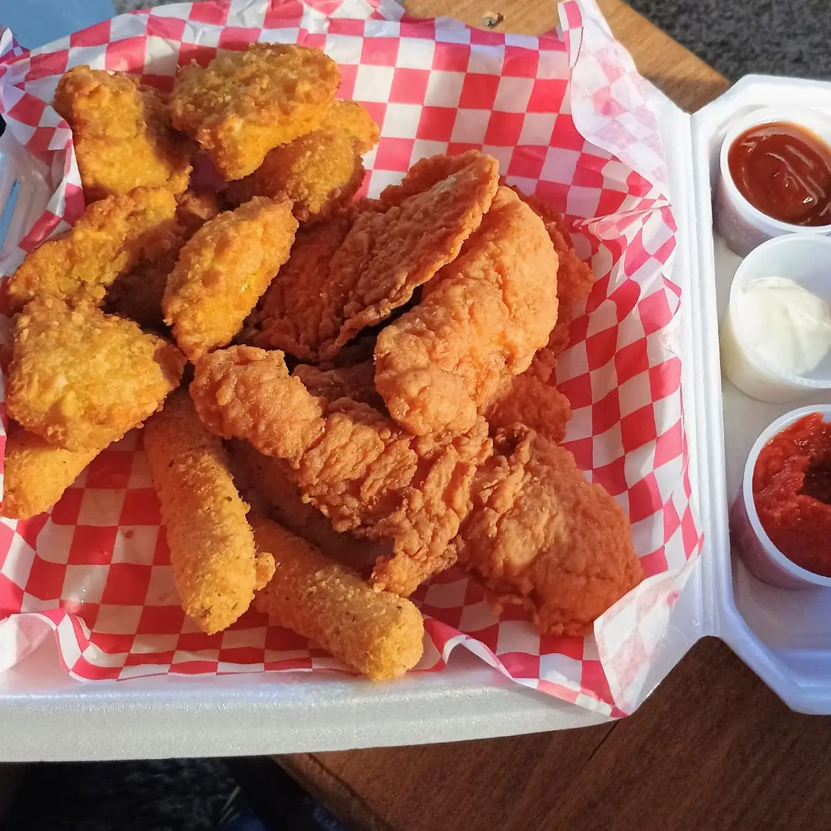 Chicken Strips Mozzarella Sticks and Broccoli Cheese Bites