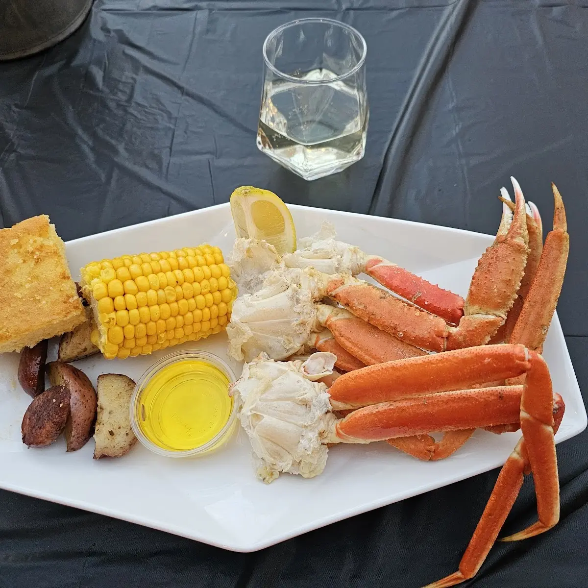 Crab Legs Corn Potatoes and Sausage