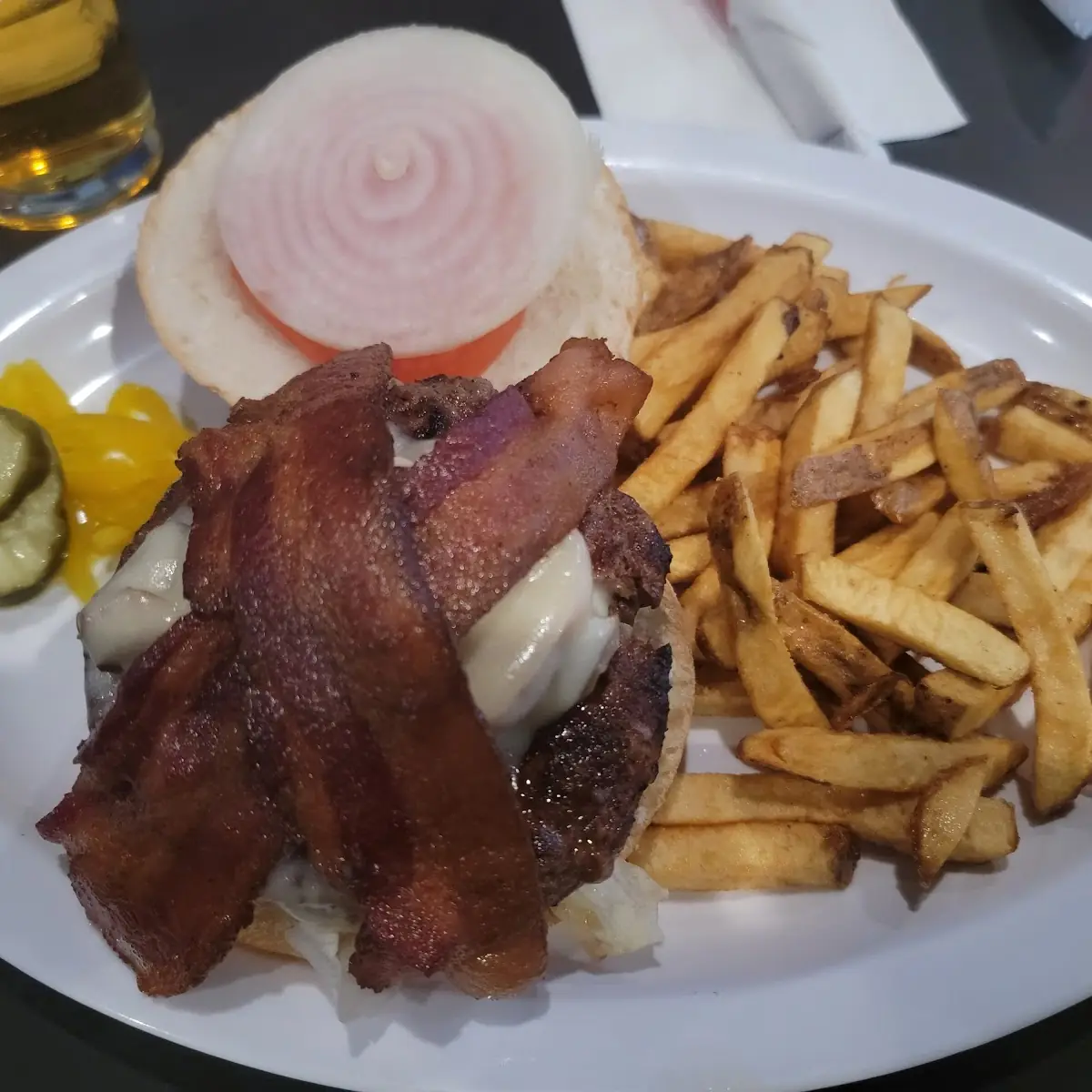 Bacon Mushroom Burger and Fries