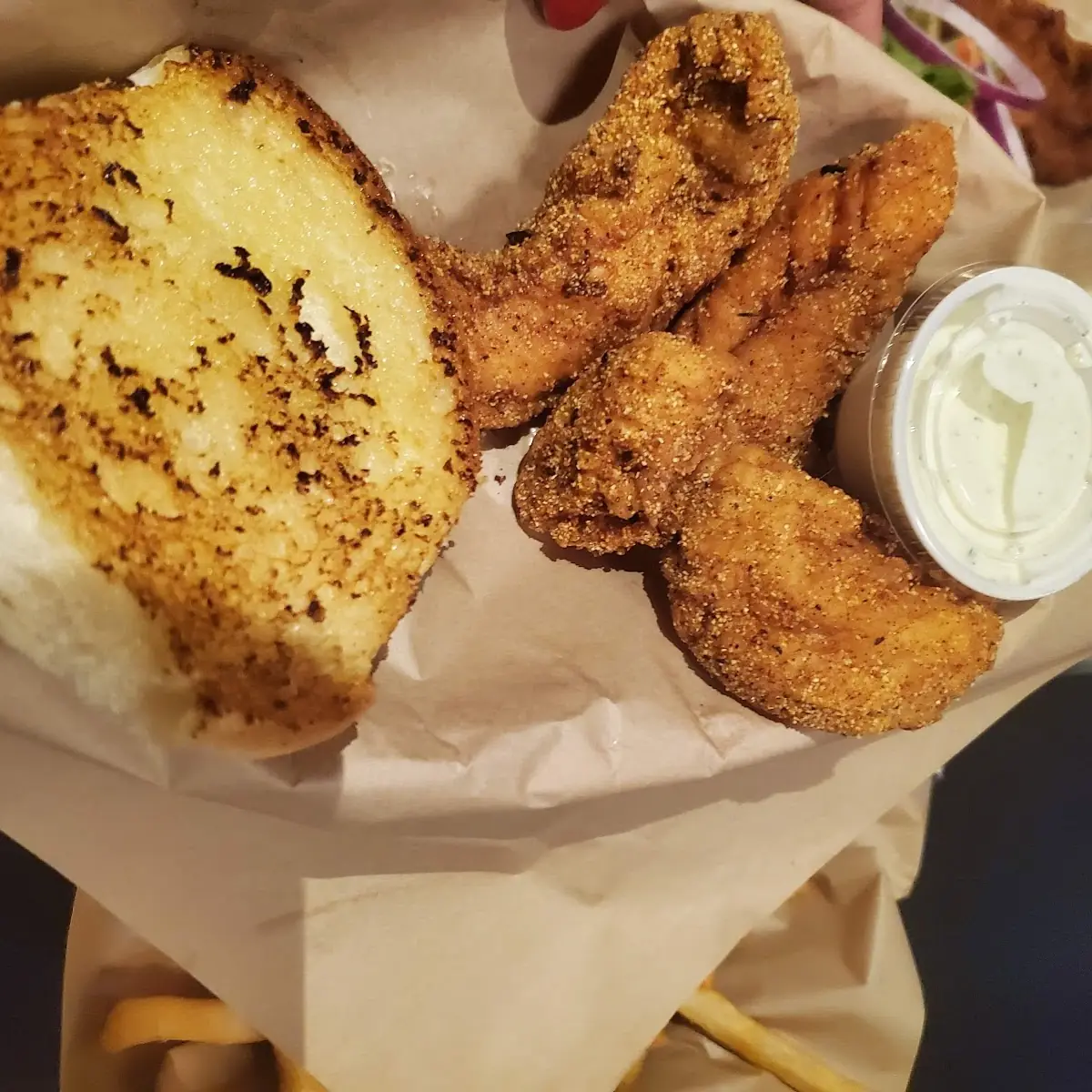 Chicken Strips and Garlic Bread