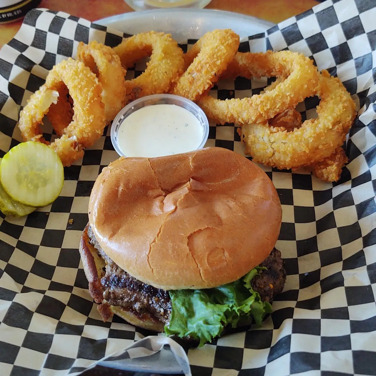 Buffalo Burger with Onion Rings