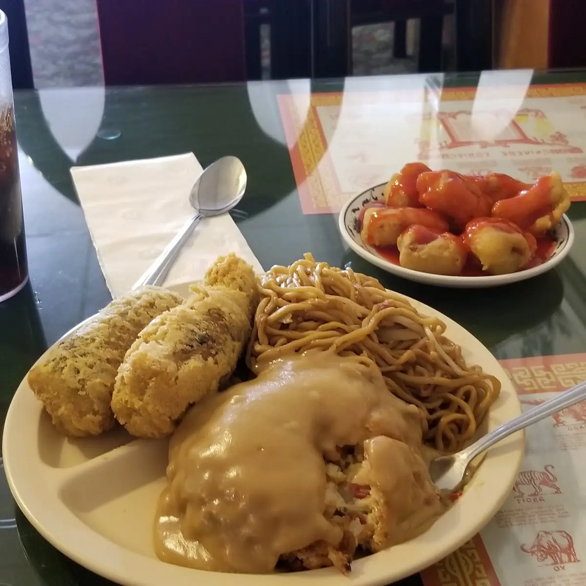 Egg Foo Young with Sweet and Sour Chicken