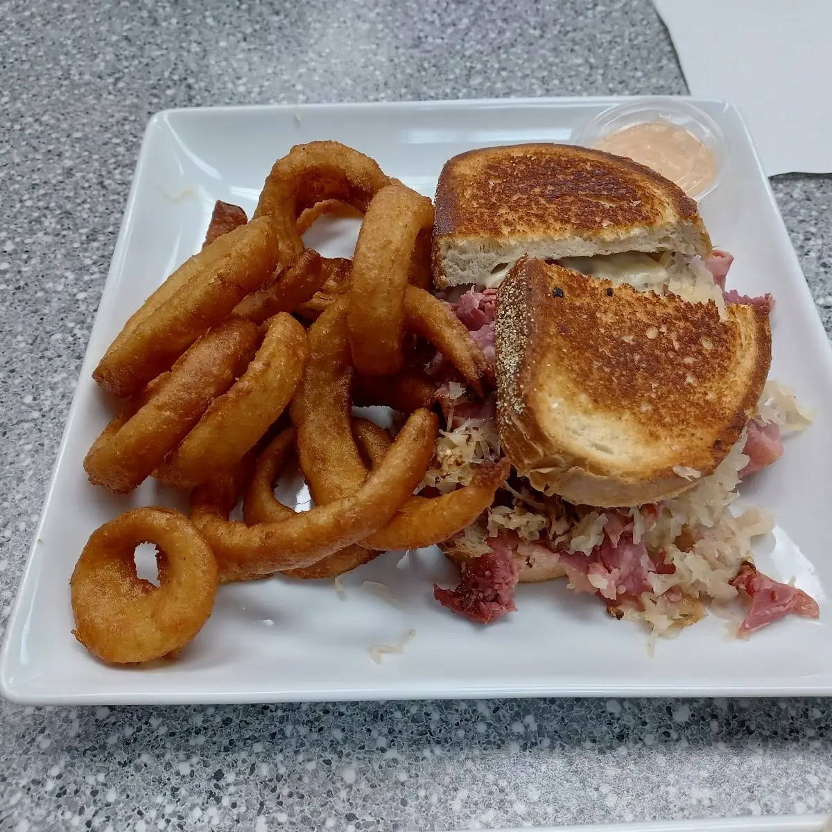 Ruben and Onion Rings