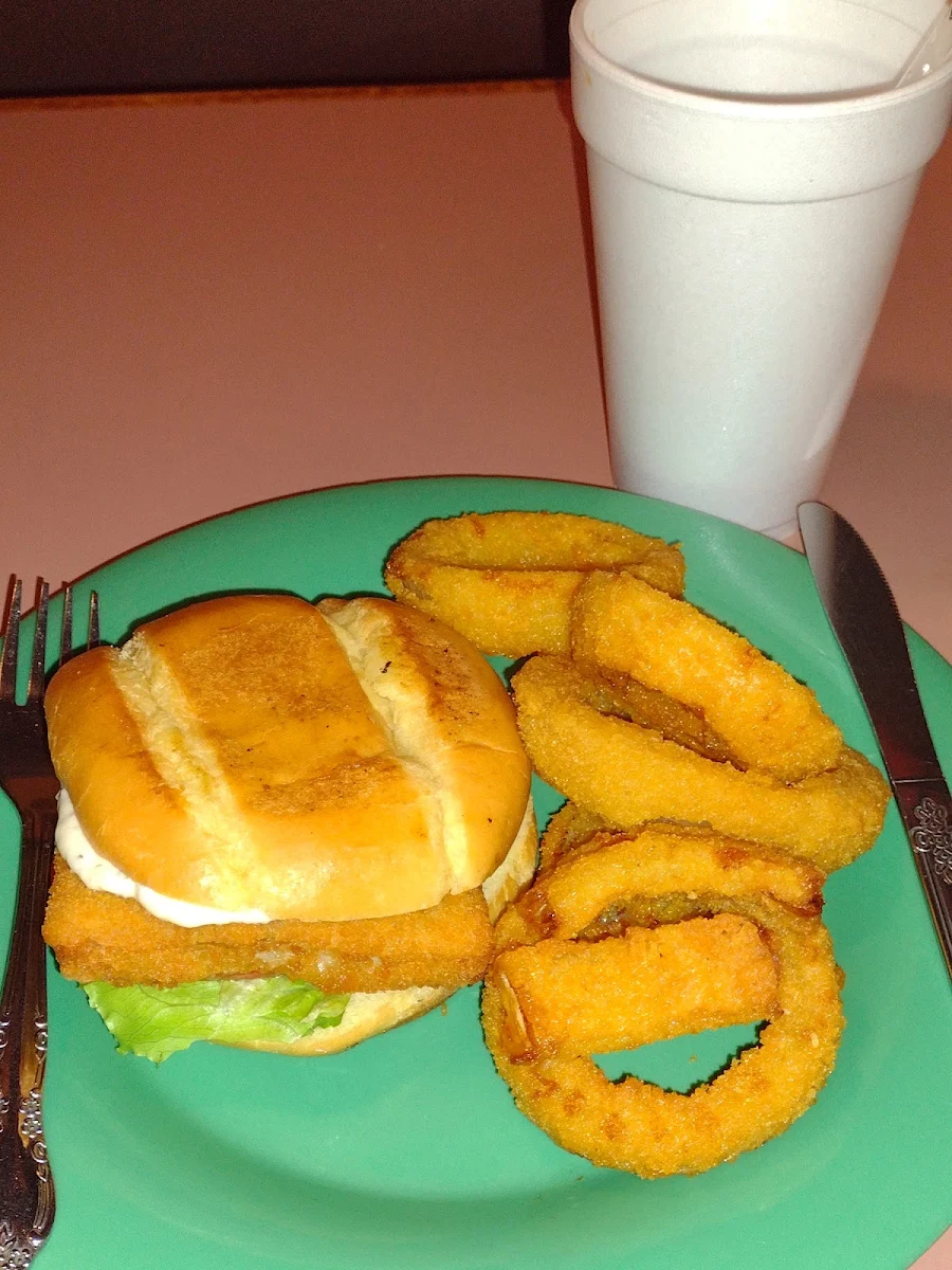 Fish Sandwich with Onion Rings