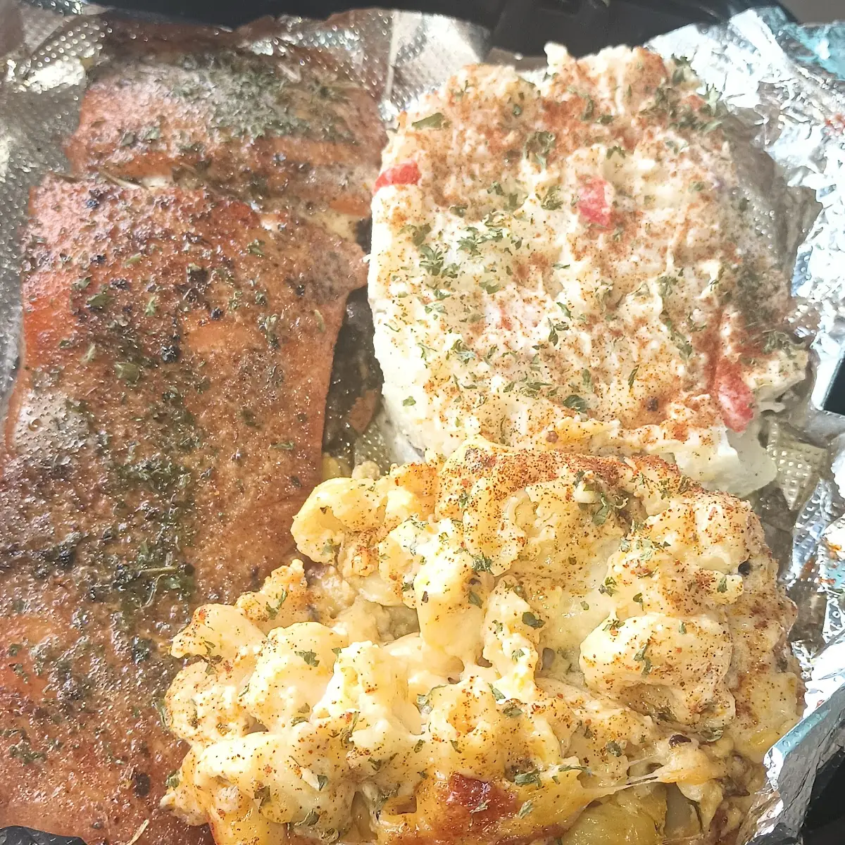 Salmon Potato Salad Mac and Cheese