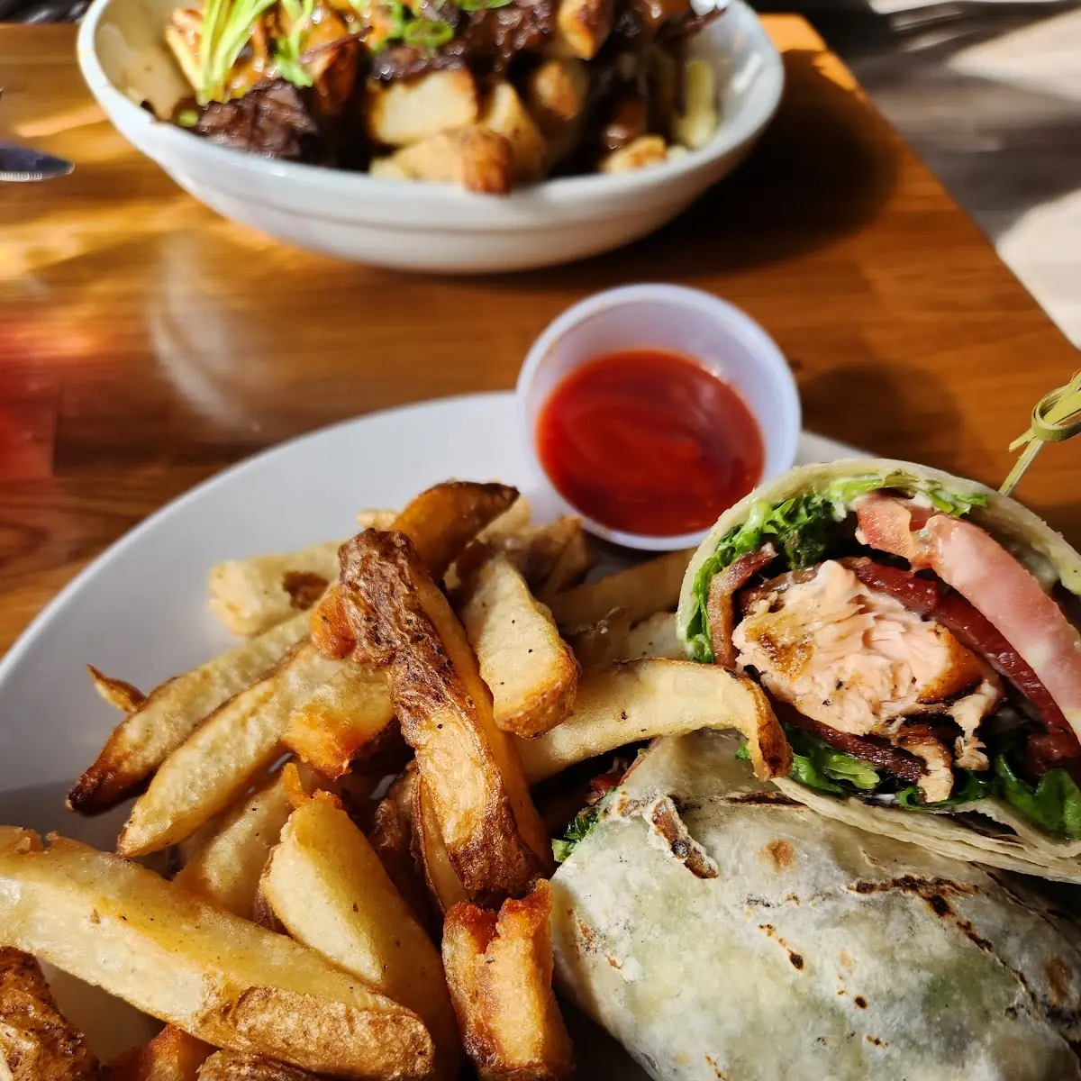 Salmon Club Wrap with Fries