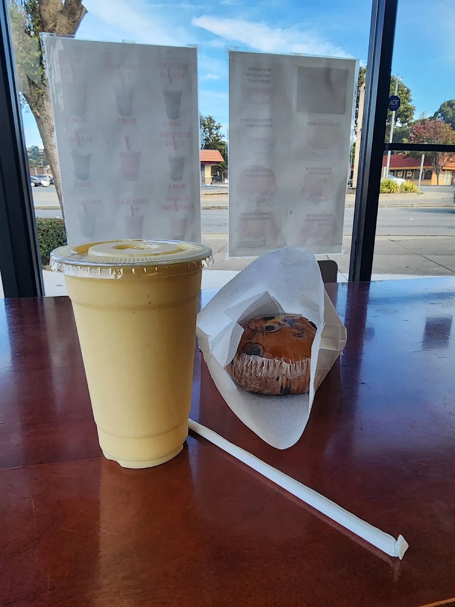Mango Smoothie and Blueberry Muffin