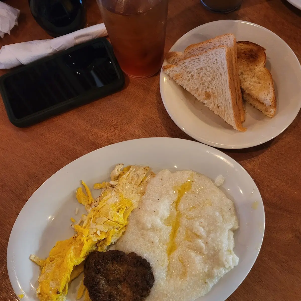 Grits Sausage Scrambled Eggs and Toast